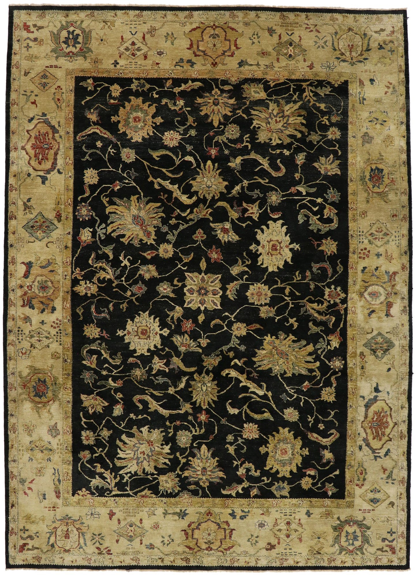 10 x 14 Vintage Black Pakistani Tabriz Rug 77413