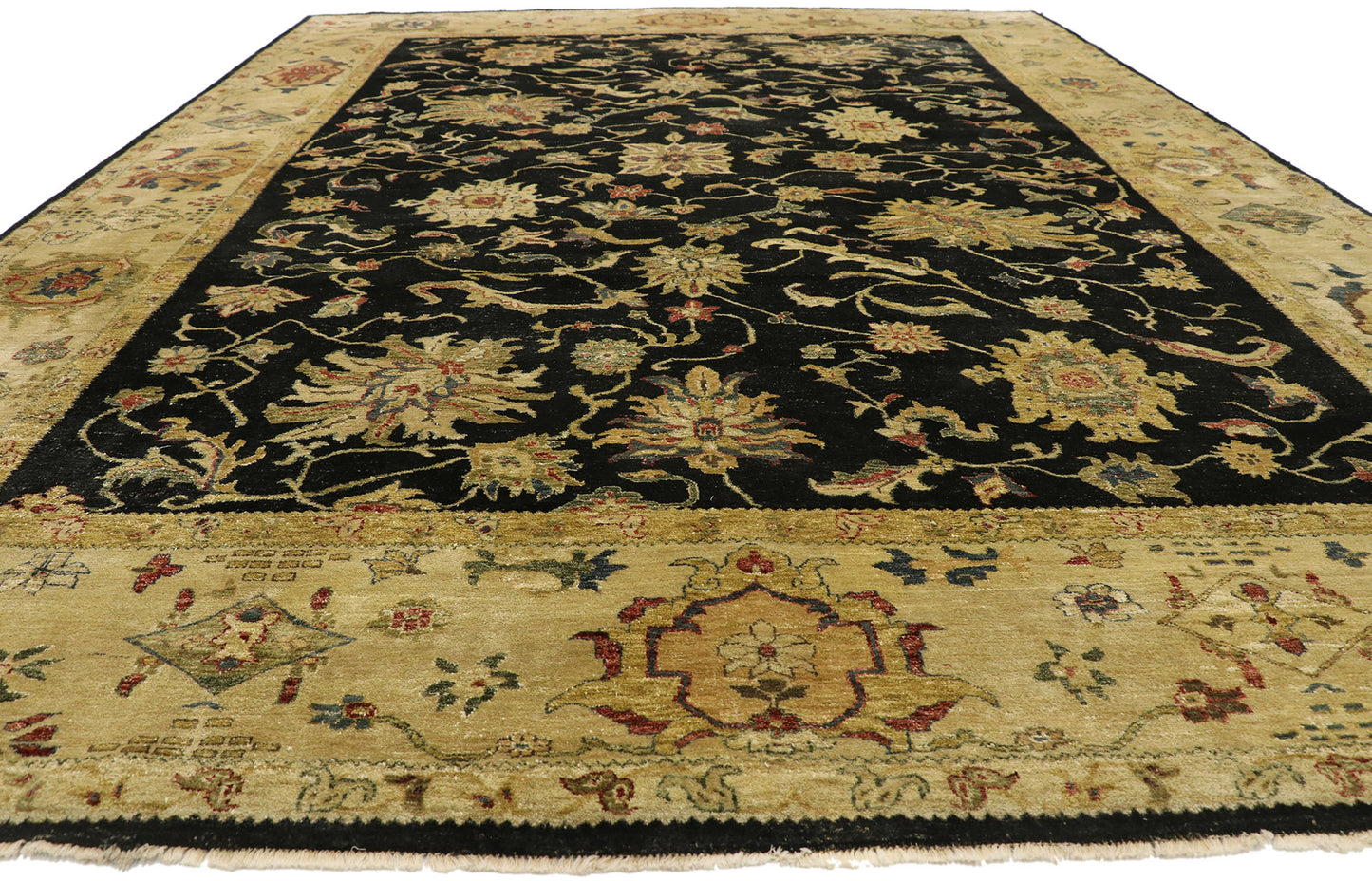 10 x 14 Vintage Black Pakistani Tabriz Rug 77413