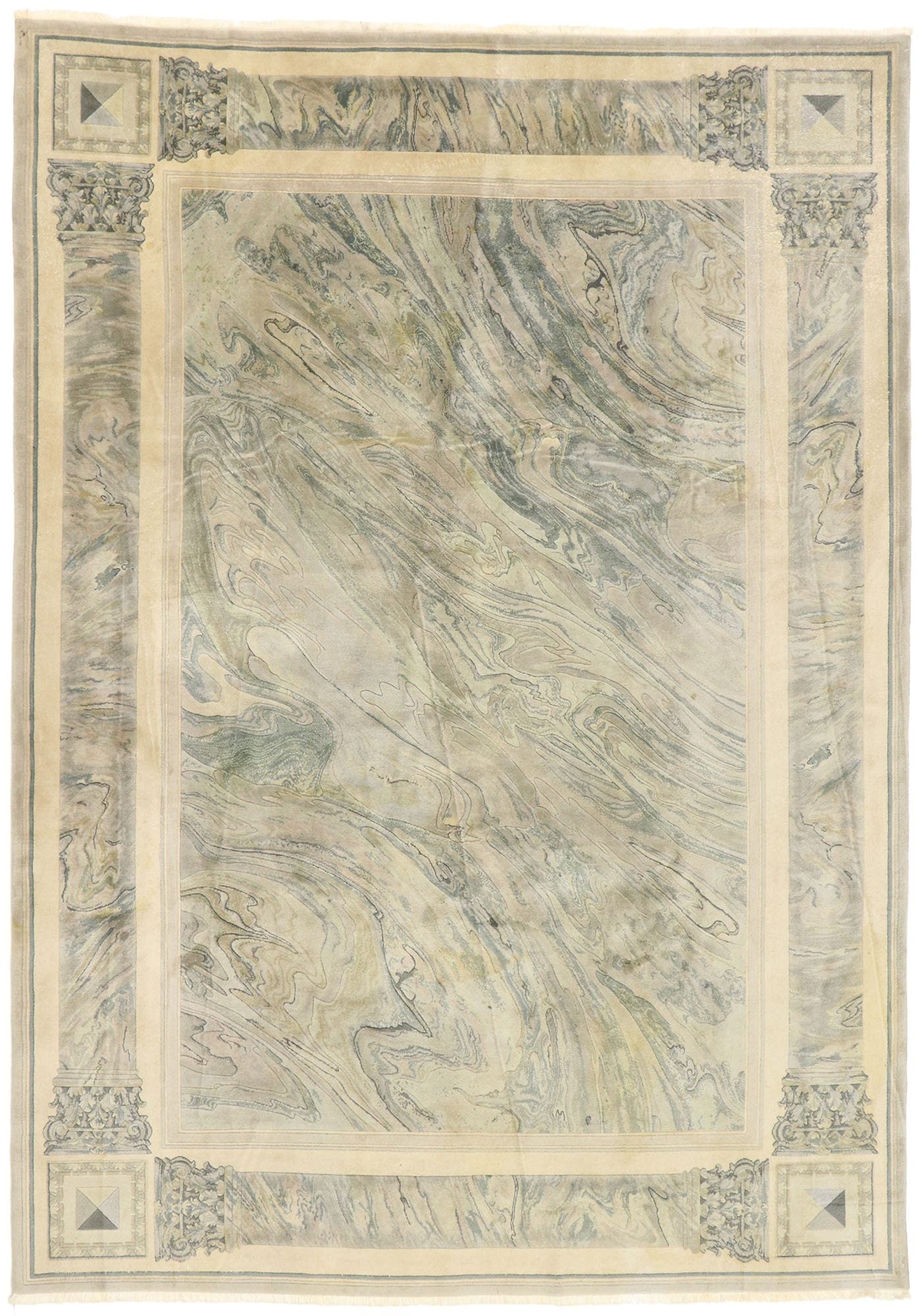8 x 11 Vintage Chinese Abstract Marble Print Rug 77455