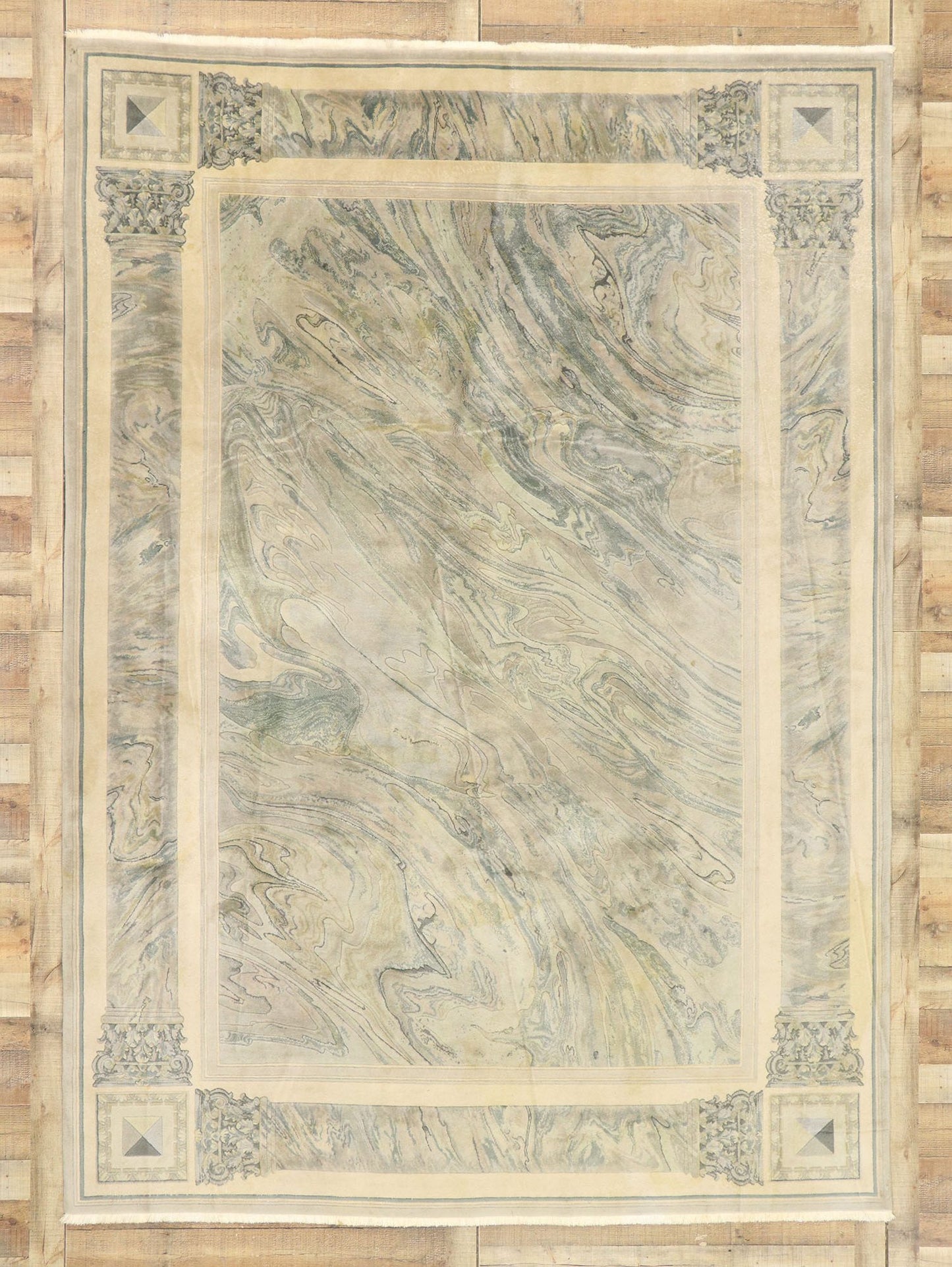 8 x 11 Vintage Chinese Abstract Marble Print Rug 77455