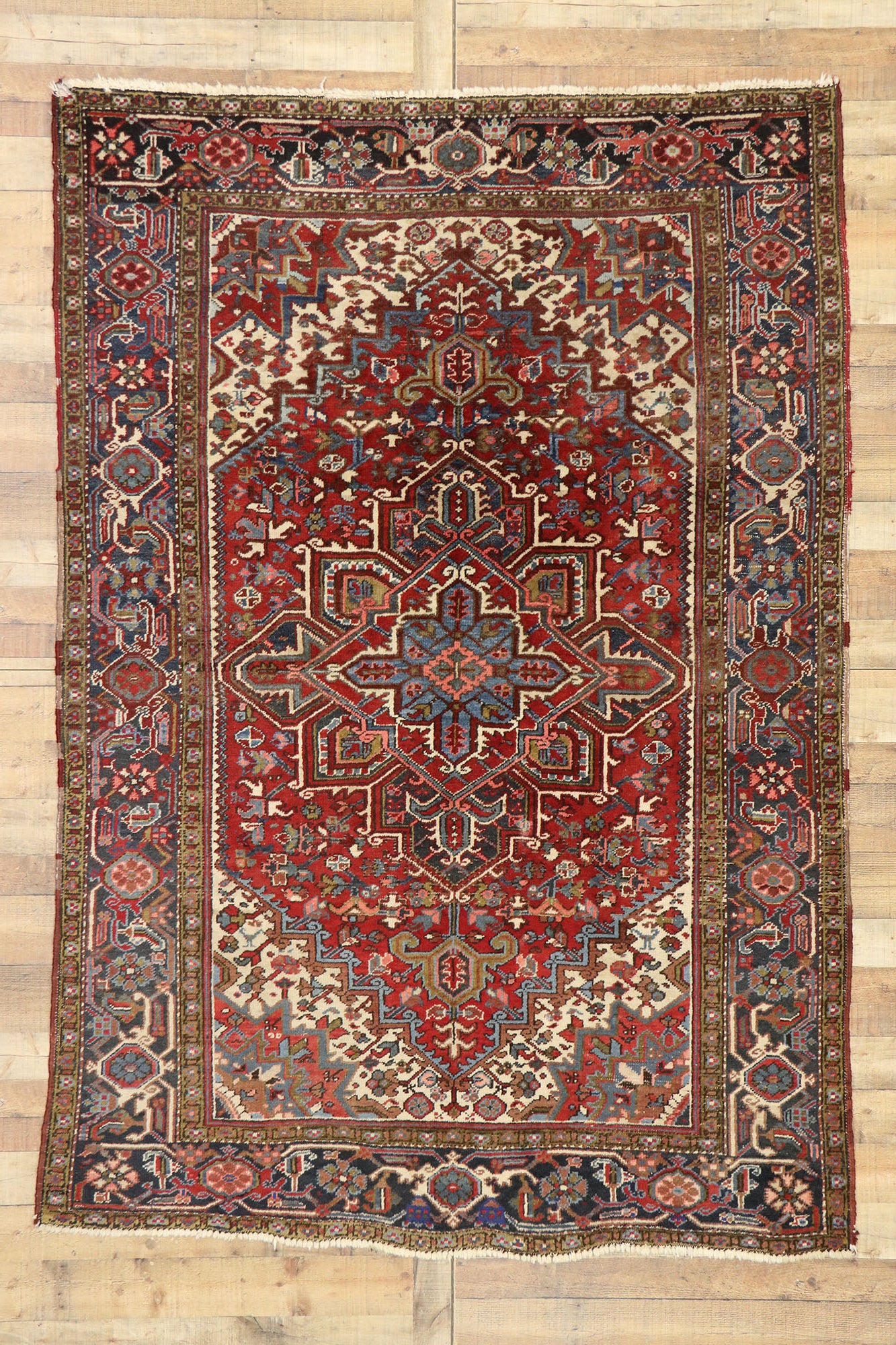 6 x 9 Antique Persian Heriz Rug 77456