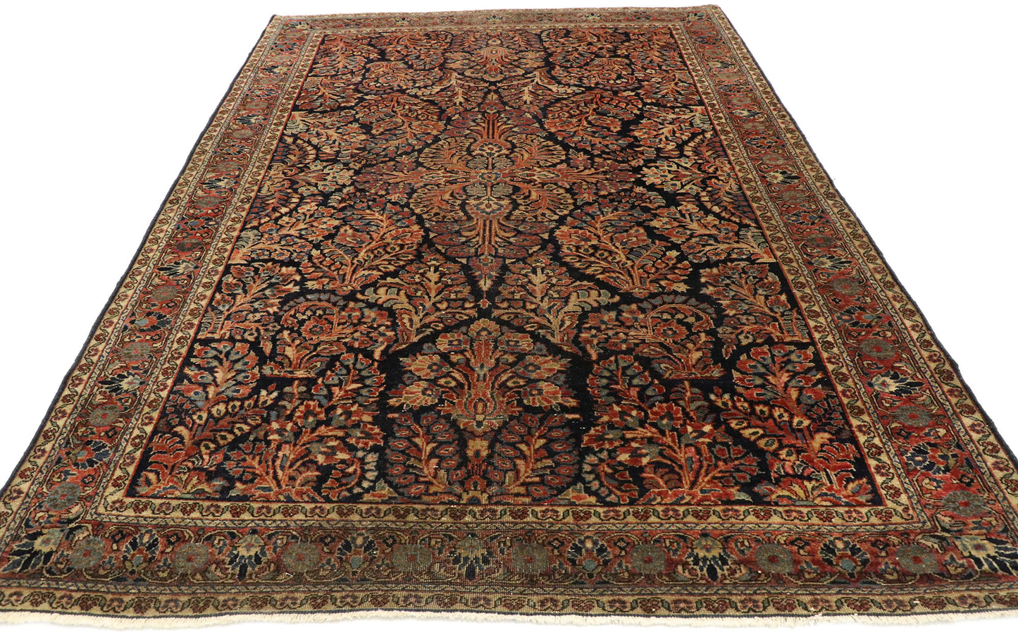 4 x 6 Antique Persian Mohajeran Sarouk Rug 77460