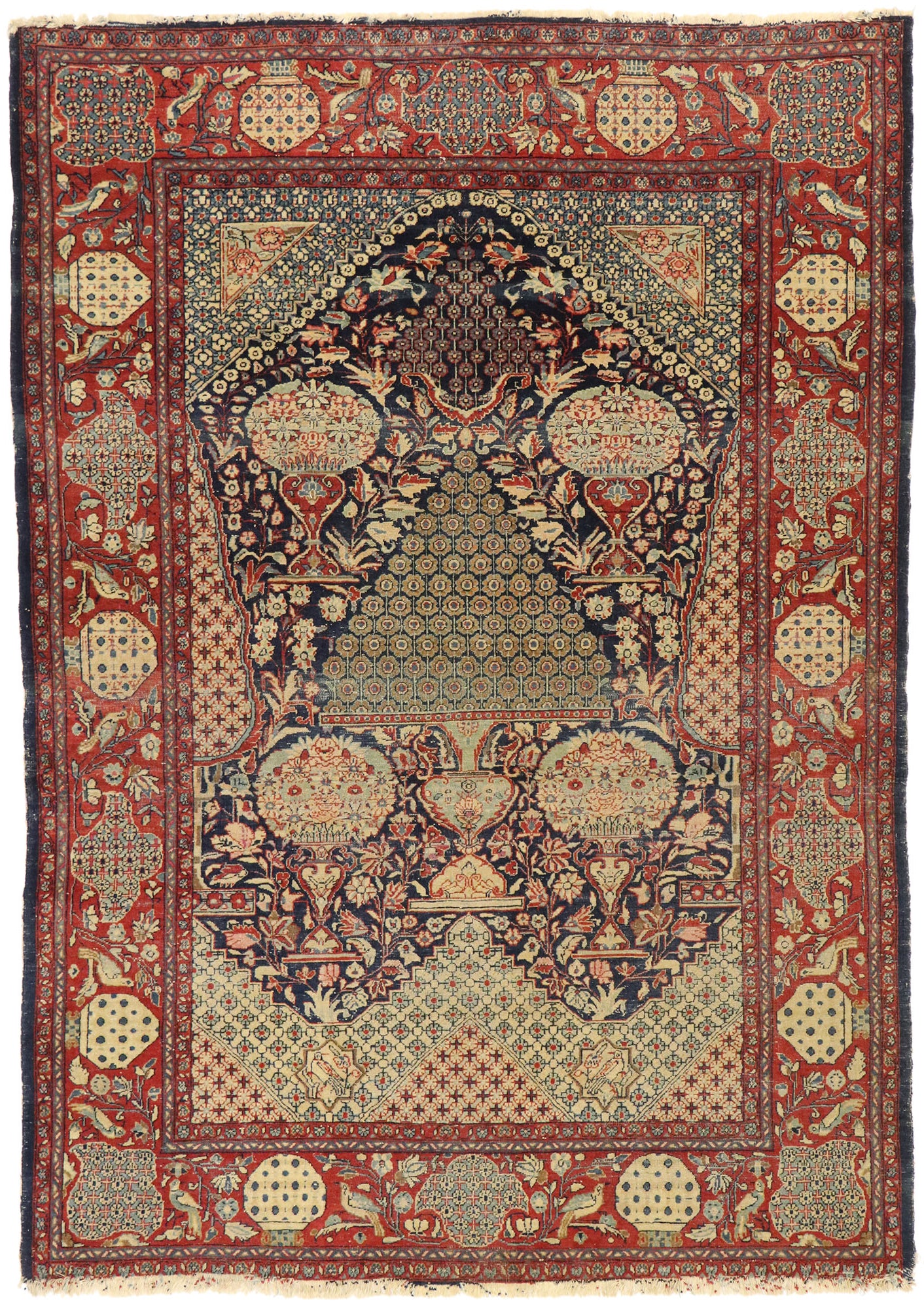 5 x 6 Antique Persian Kashan Mille-fleurs Prayer Rug 77461