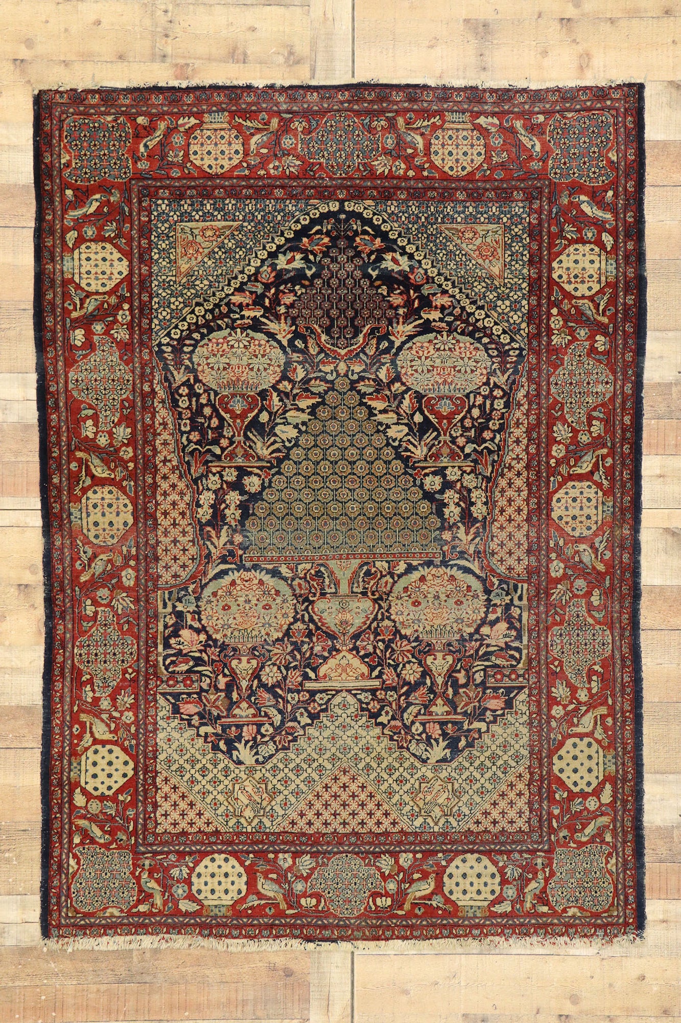 5 x 6 Antique Persian Kashan Mille-fleurs Prayer Rug 77461
