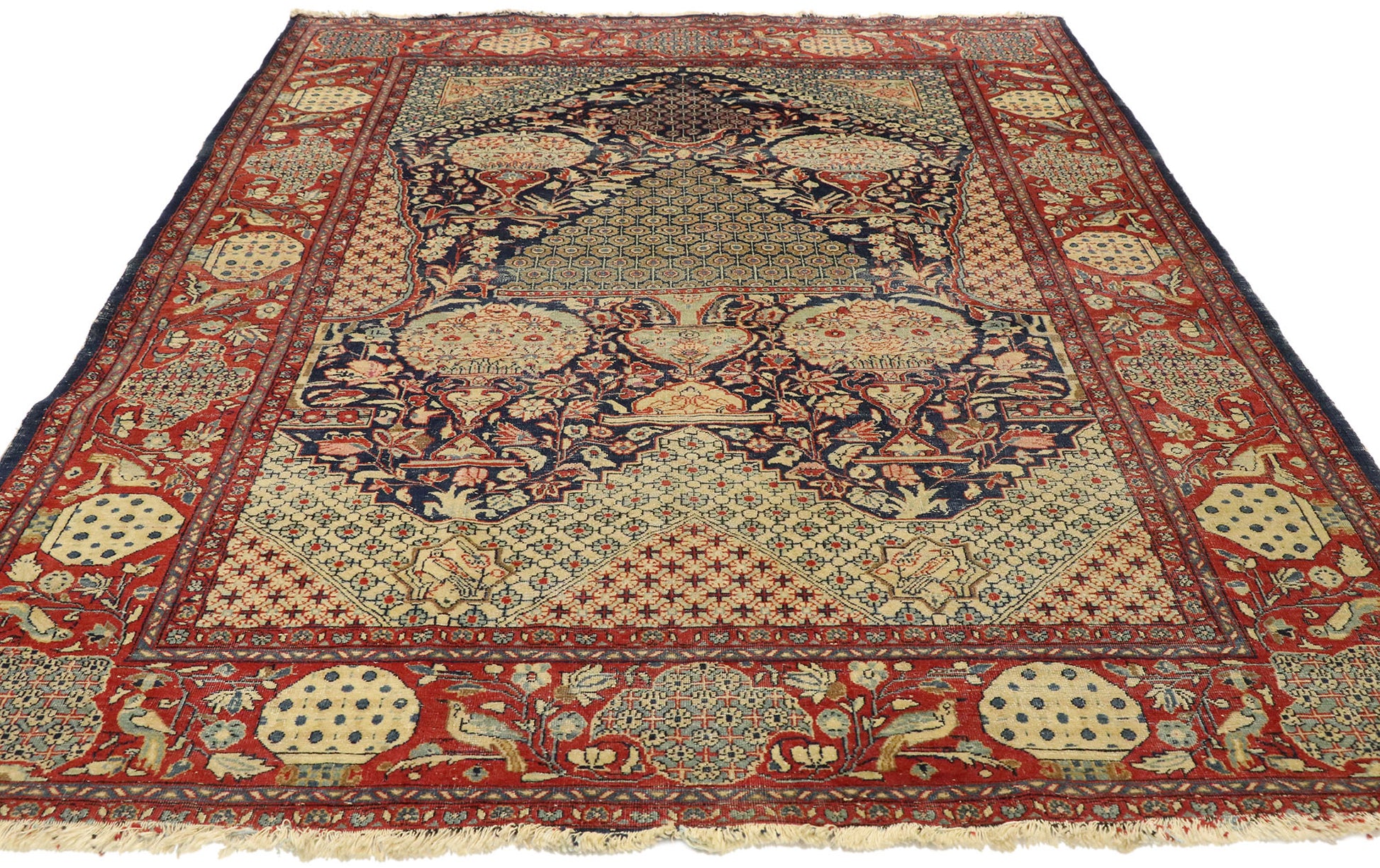 5 x 6 Antique Persian Kashan Mille-fleurs Prayer Rug 77461