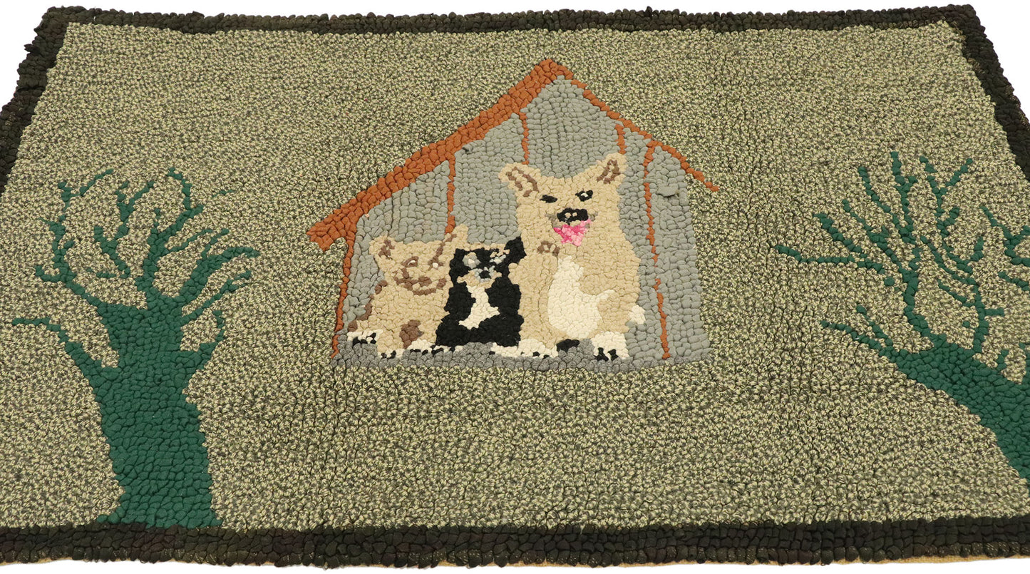 2 x 3 Vintage American Hooked Rug 77486
