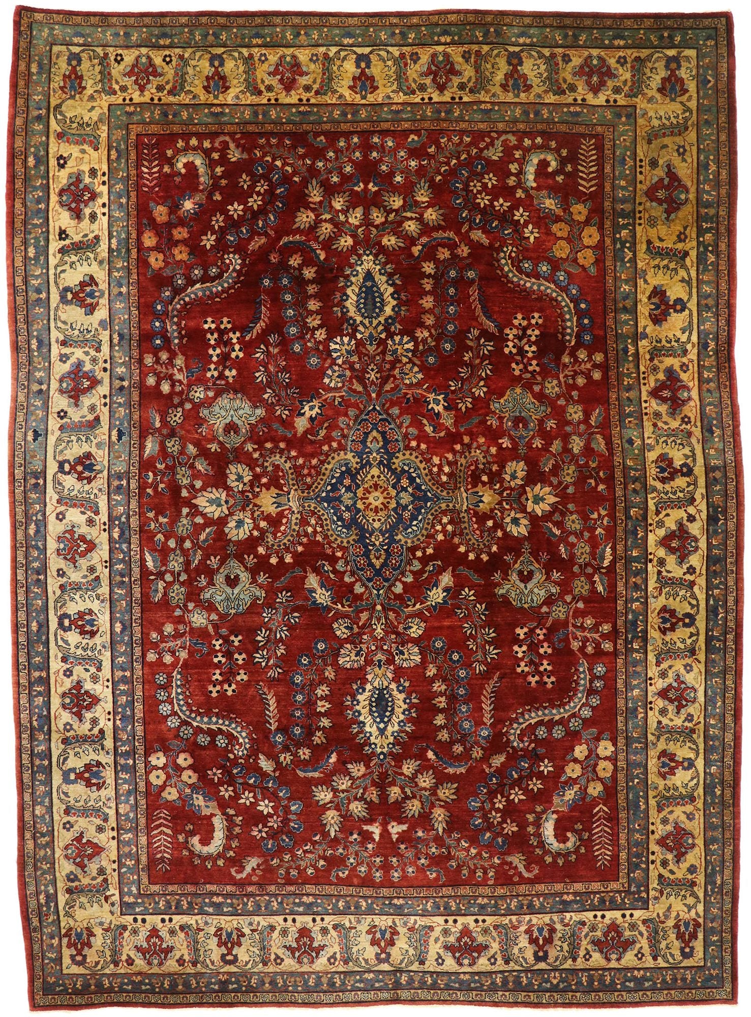 9 x 12 Antique Persian Mohajeran Sarouk Rug 77516