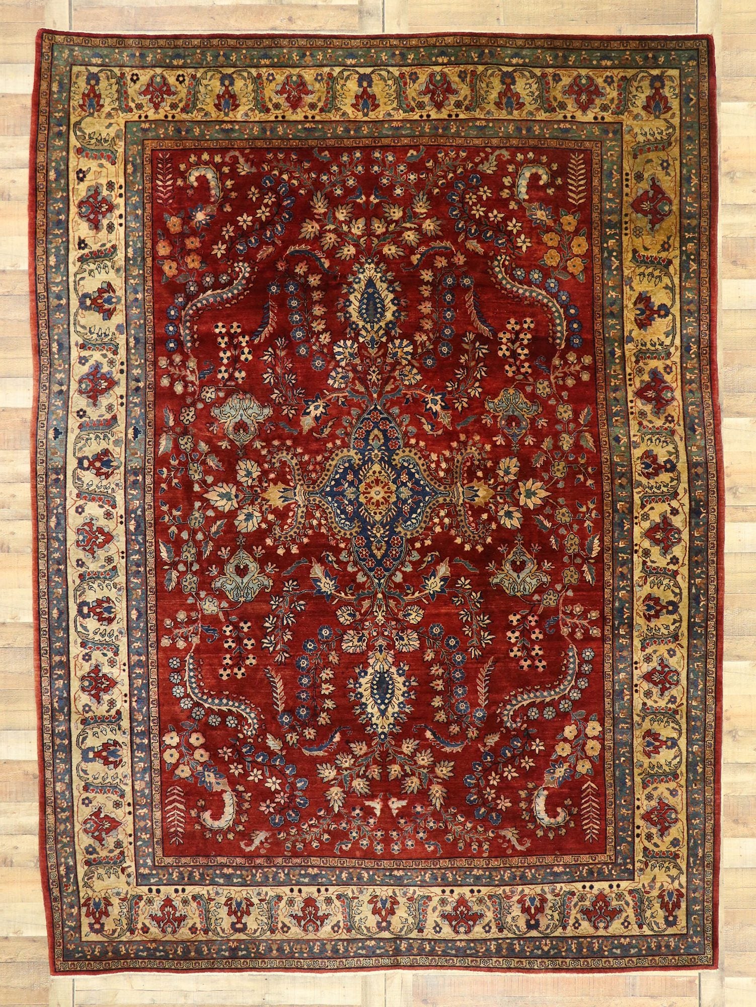 9 x 12 Antique Persian Mohajeran Sarouk Rug 77516
