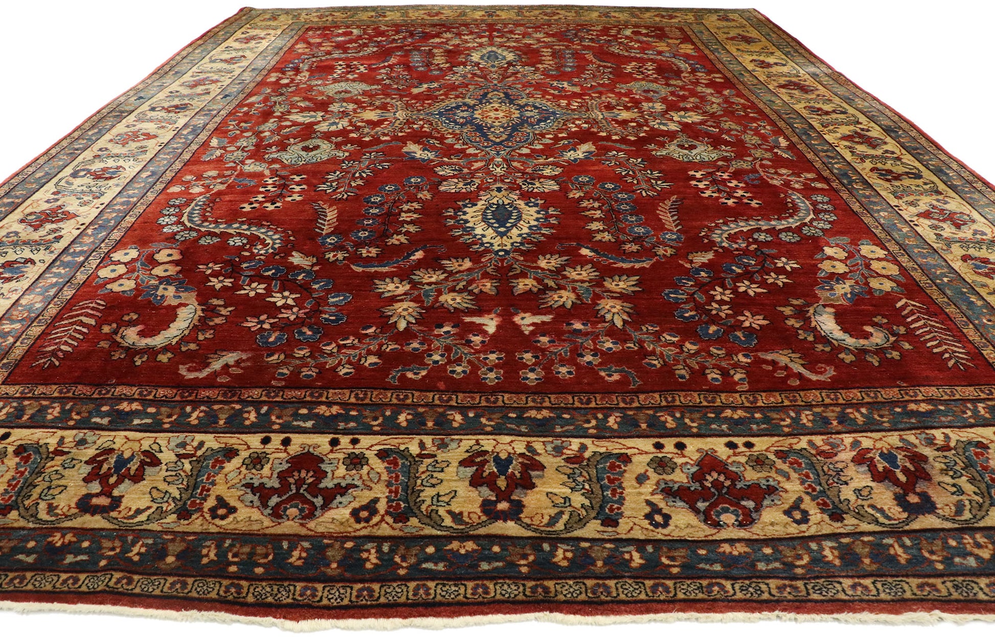 9 x 12 Antique Persian Mohajeran Sarouk Rug 77516