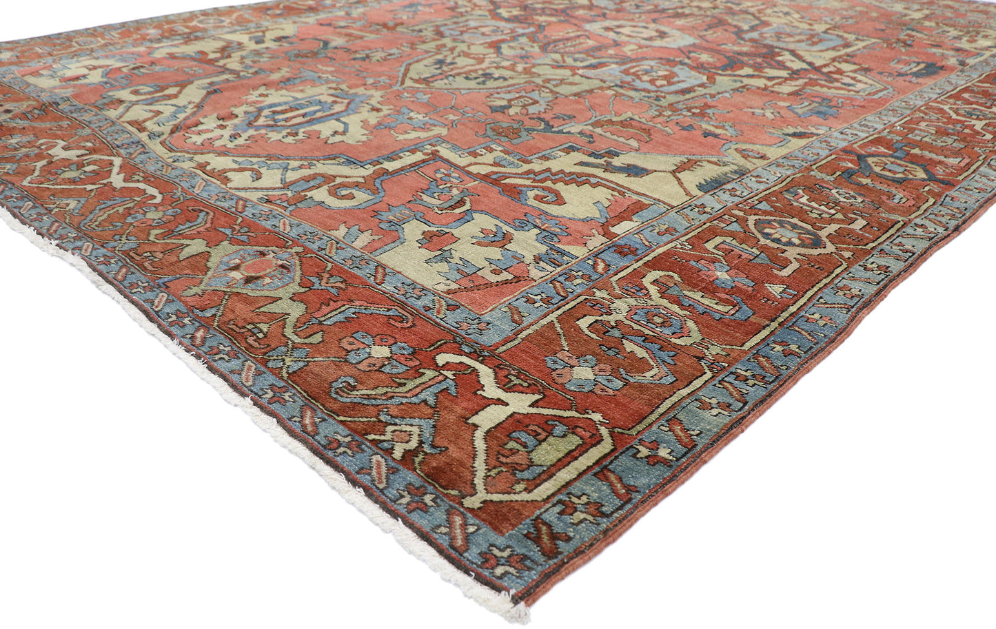 9 x 12 Antique Persian Serapi Rug 77539