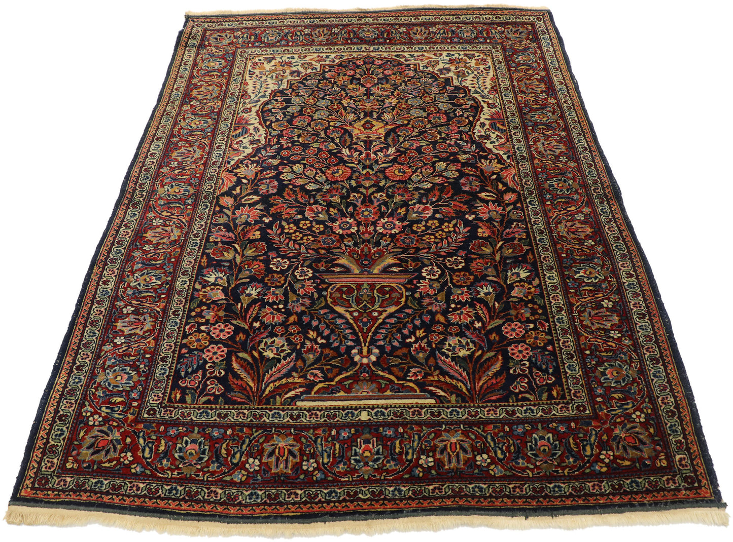 4 x 5 Antique Persian Kashan Vase Prayer Rug 77549