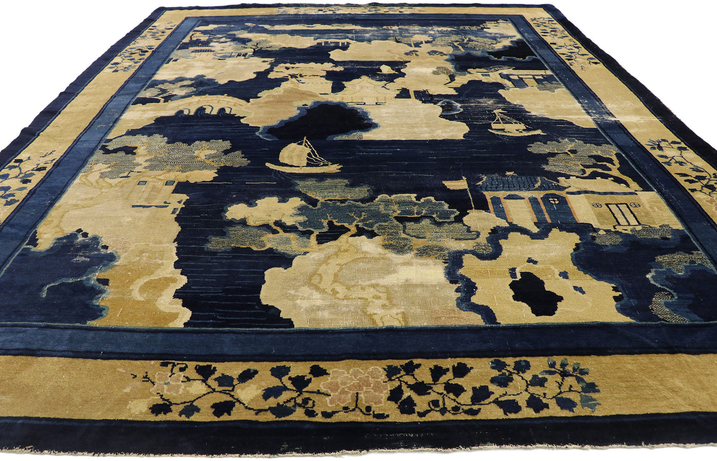 9 x 11 Antique Chinese Baotou Pictorial Rug 77556