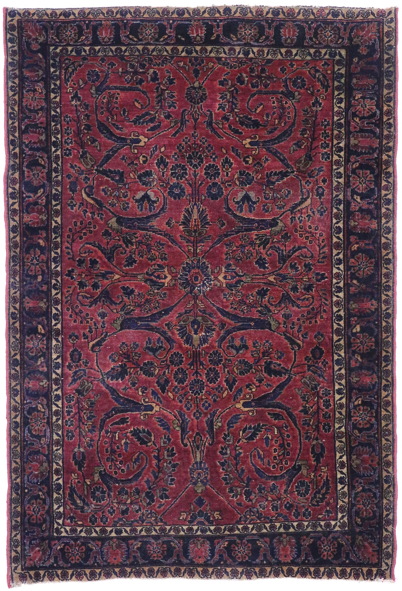 4 x 5 Antique Persian Sarouk Rug 77634