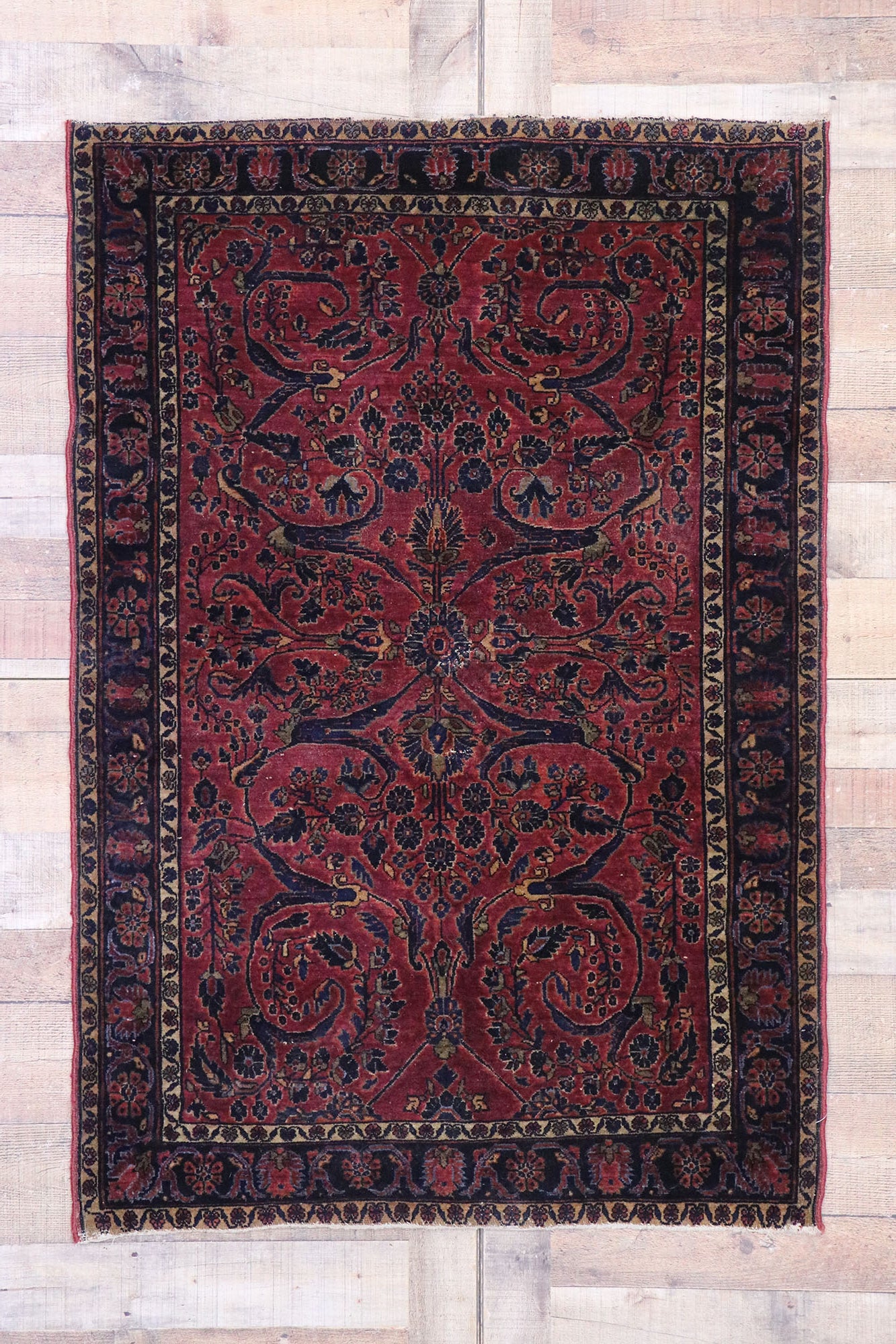 4 x 5 Antique Persian Sarouk Rug 77634