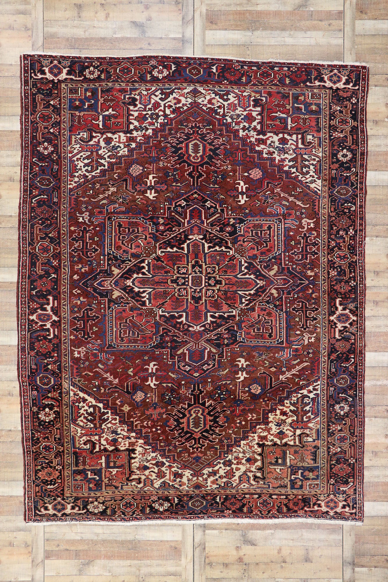 9 x 12 Antique Persian Heriz Rug 77644
