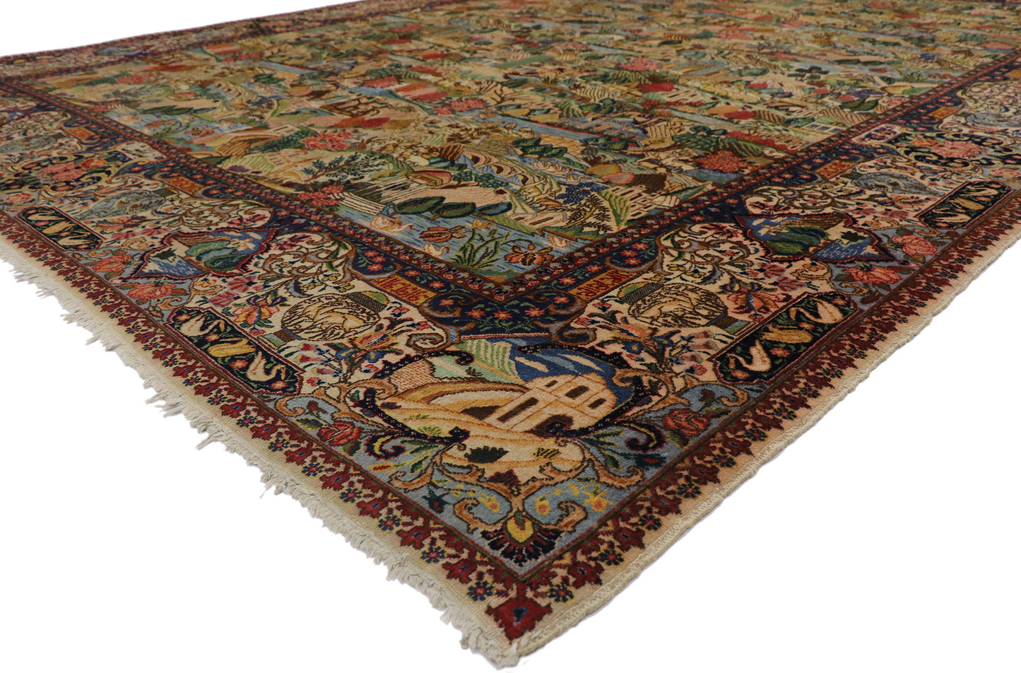 11 x 15 Antique Persian Tabriz Pictorial Rug 77660