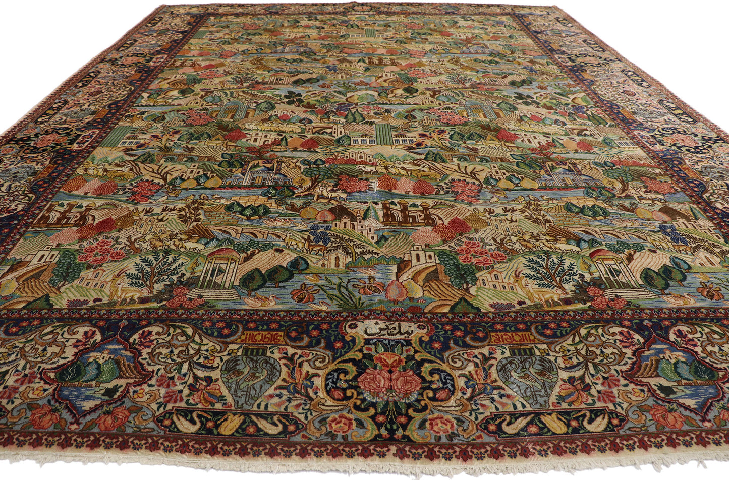 11 x 15 Antique Persian Tabriz Pictorial Rug 77660