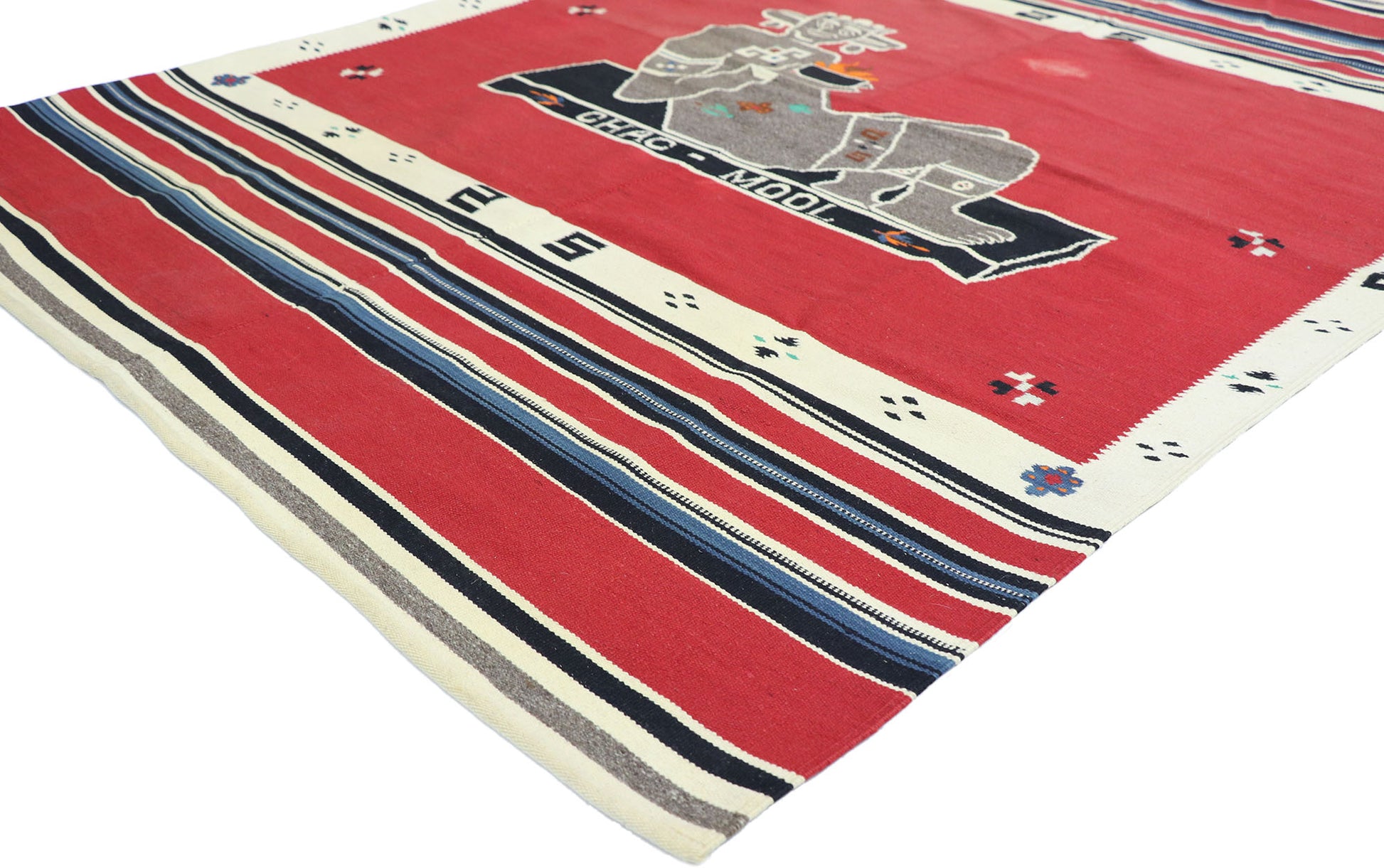 5 x 6 Vintage Mexican Chac Mool Kilim Rug 77762