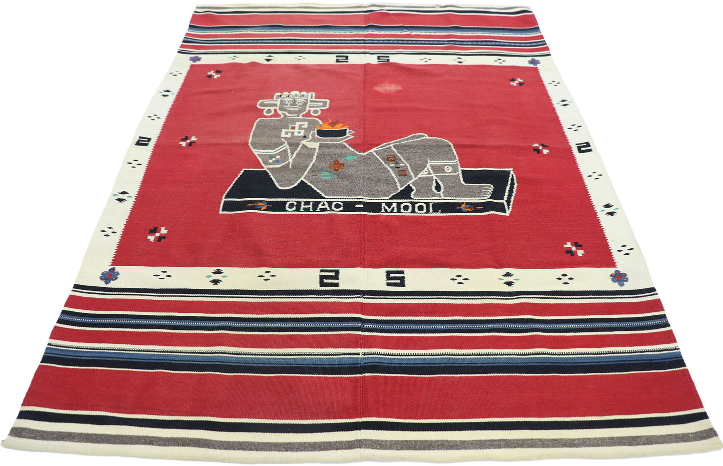 5 x 6 Vintage Mexican Chac Mool Kilim Rug 77762