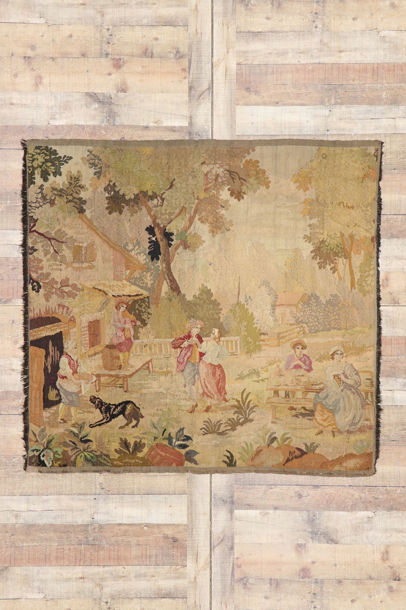 4 x 5 Antique French Aubusson Pastoral Tapestry 77763