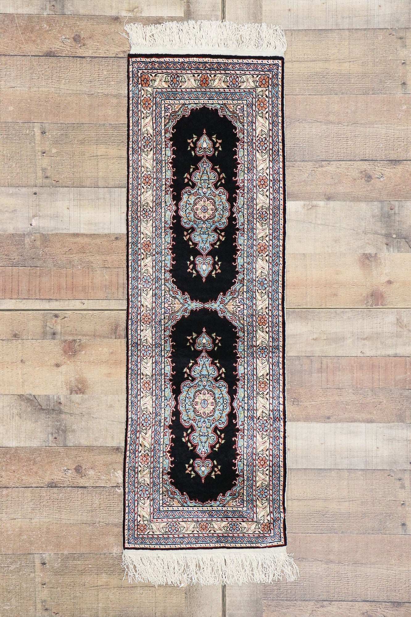1 x 4 Vintage Turkish Silk Hereke Rug 77797