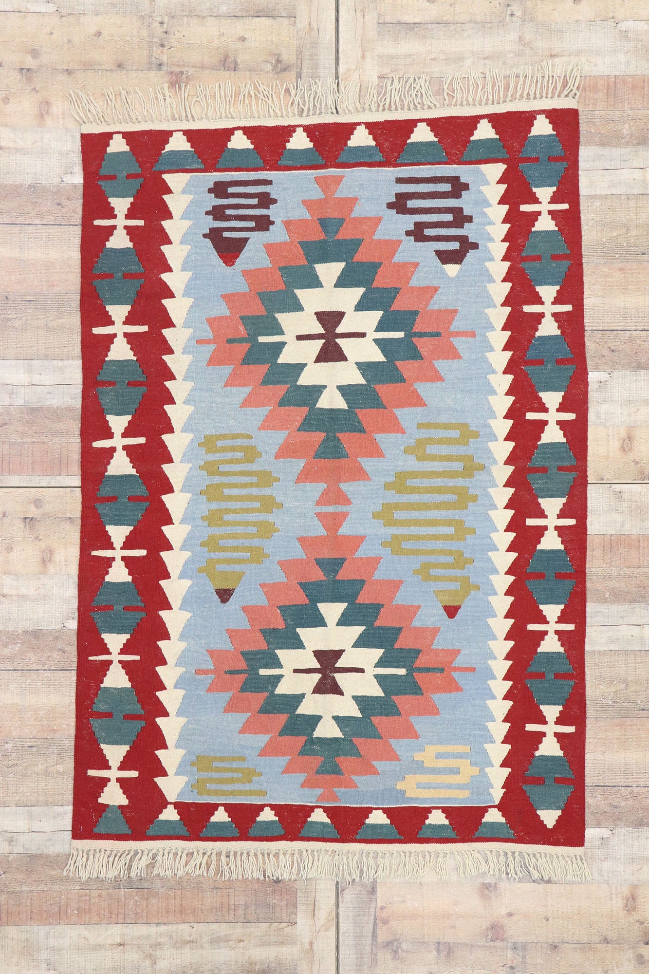 4 x 6 Vintage Persian Shiraz Kilim Rug 77807