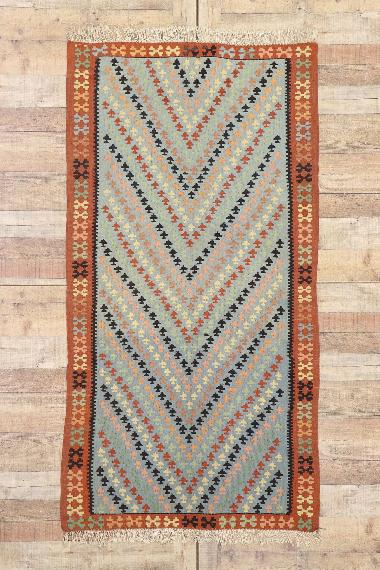 3 x 7 Vintage Persian Shiraz Kilim Rug 77808
