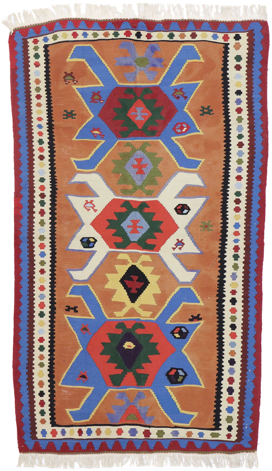 3 x 6 Vintage Persian Shiraz Kilim Rug 77820