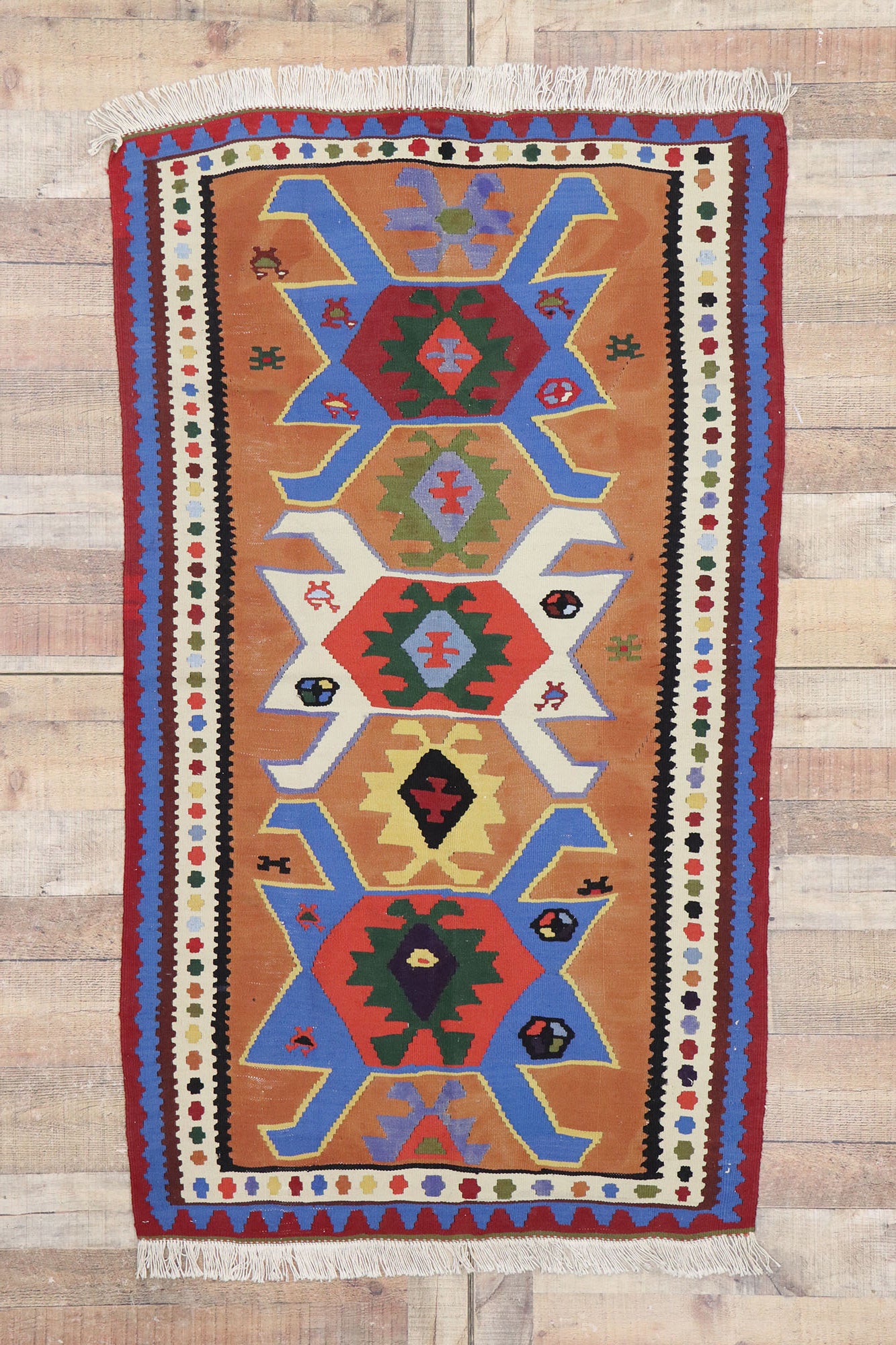 3 x 6 Vintage Persian Shiraz Kilim Rug 77820