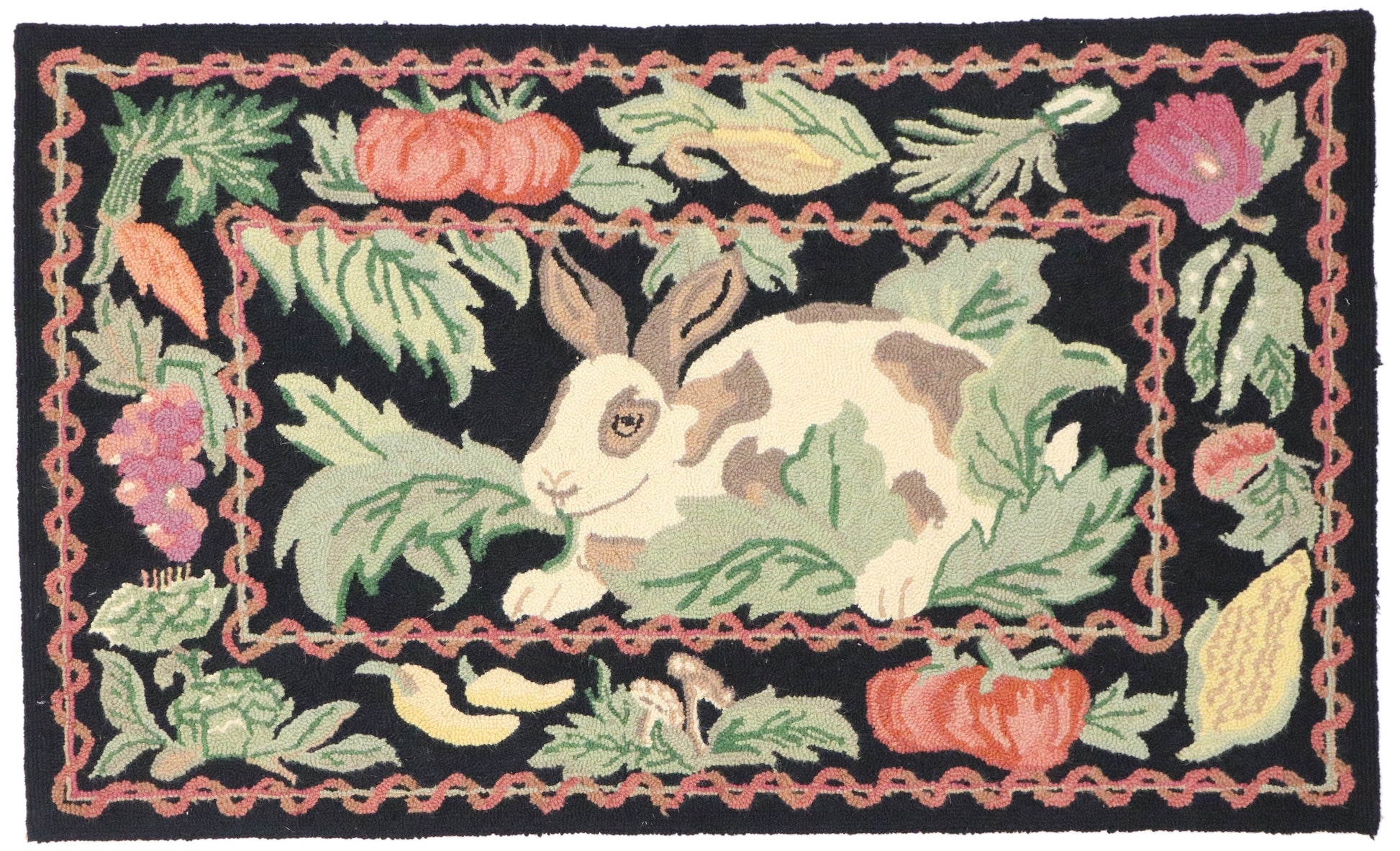 2 x 4 Vintage Garden Rabbit Hooked Rug 77854