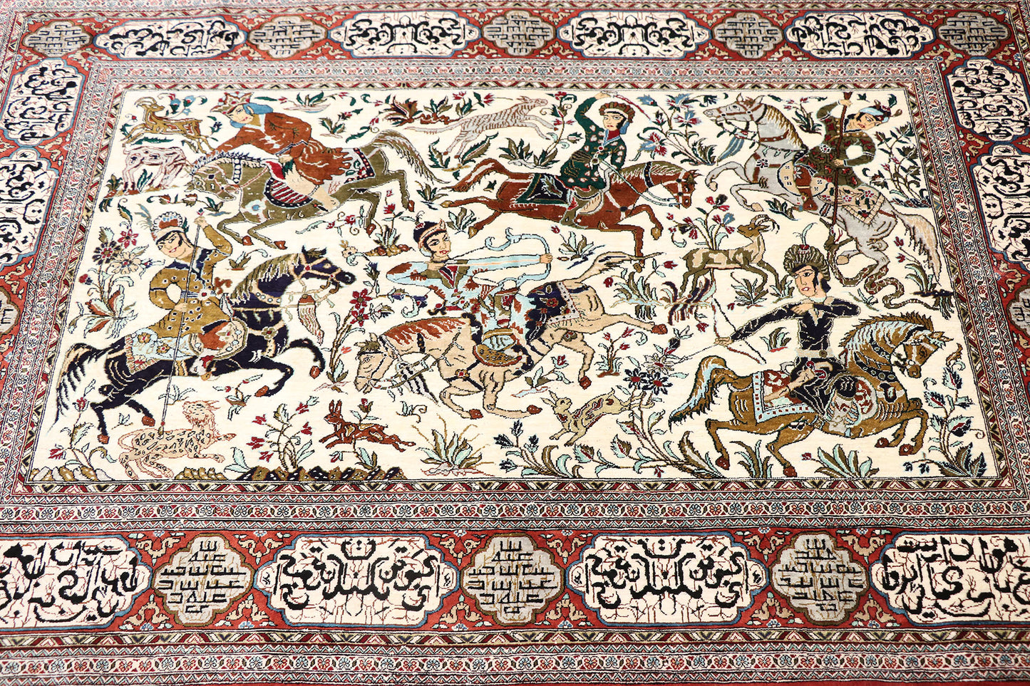 3 x 5 Vintage Persian Silk Qum Hunting Rug 77865