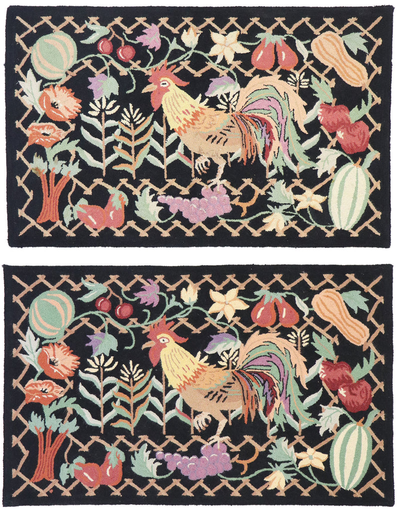 3 x 4 Vintage Rooster Hooked Rug 77917