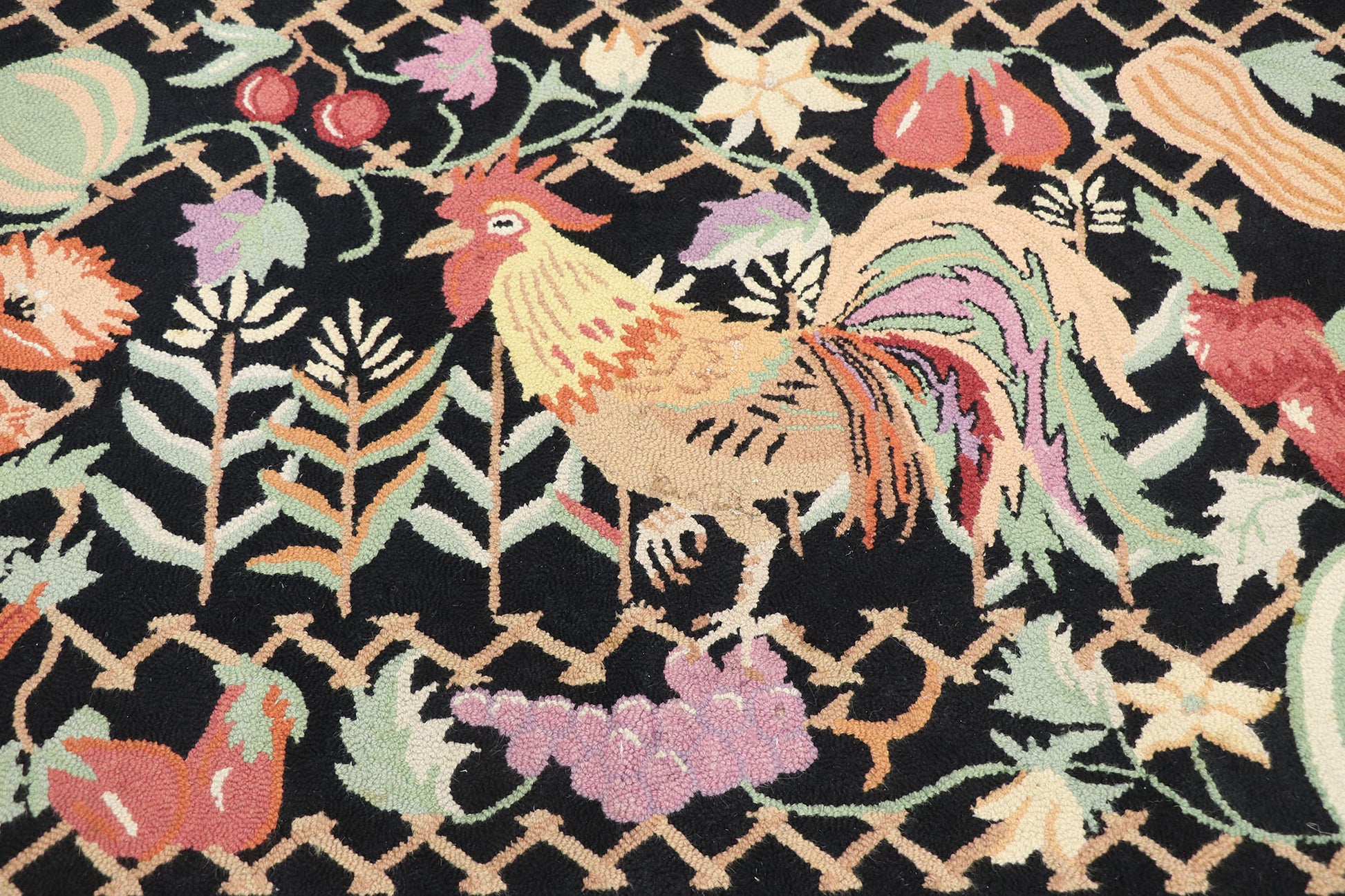 3 x 4 Vintage Rooster Hooked Rug 77917