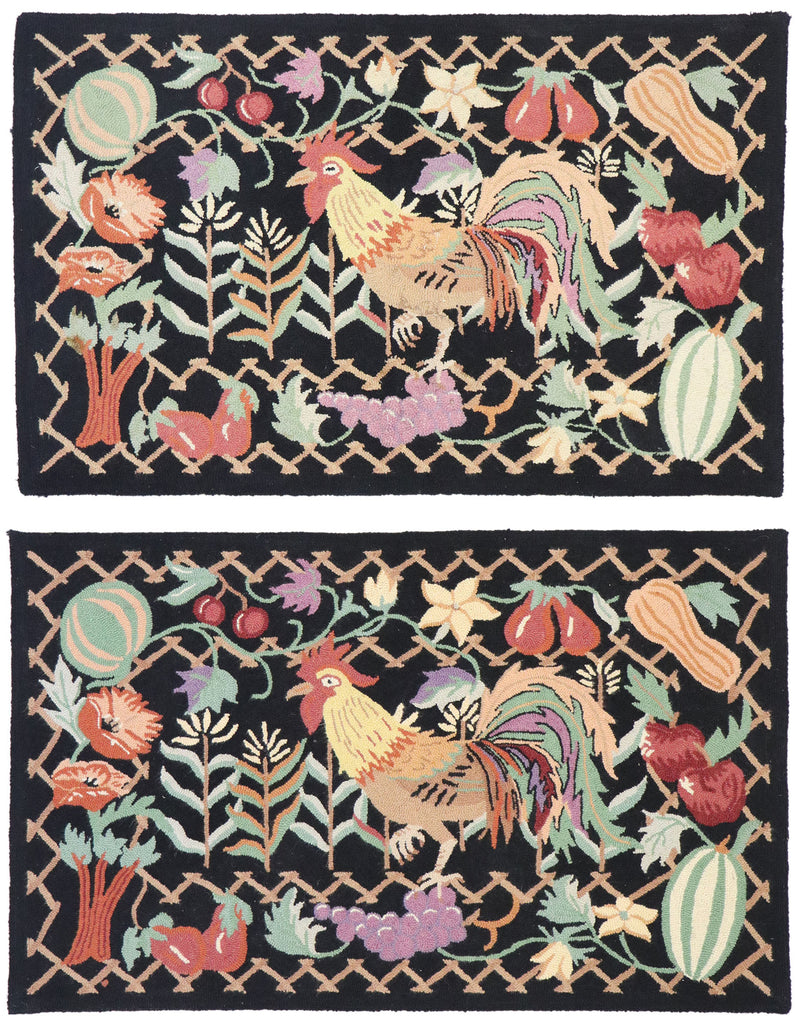 3 x 4 Vintage Rooster Hooked Rug 77918