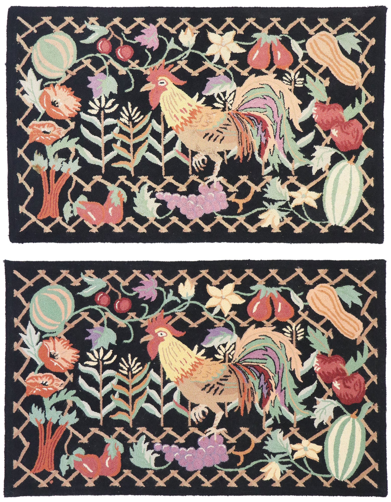 3 x 4 Vintage Rooster Hooked Rug 77918