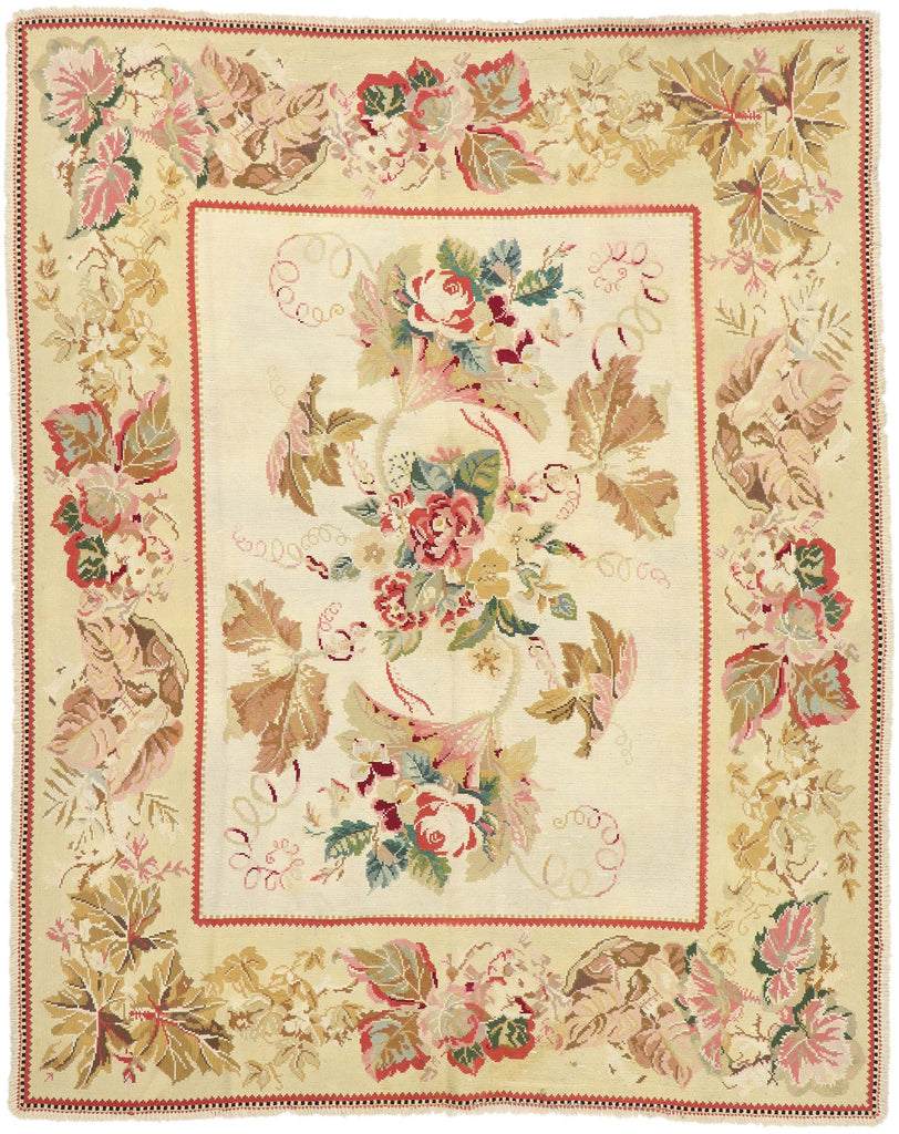 8 x 10 Antique Portuguese Needlepoint Arraiolos Rug 77921