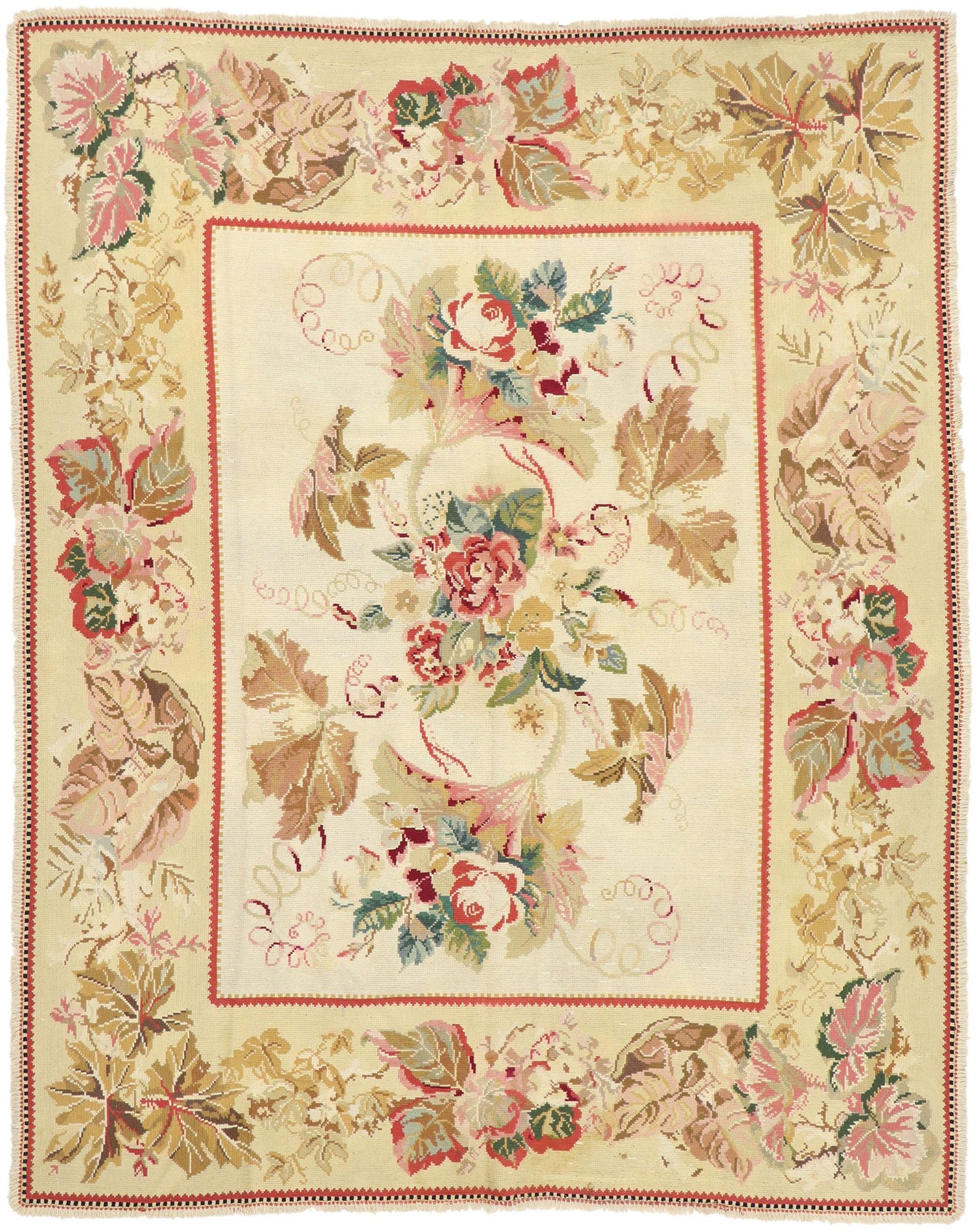 8 x 10 Antique Portuguese Needlepoint Arraiolos Rug 77921