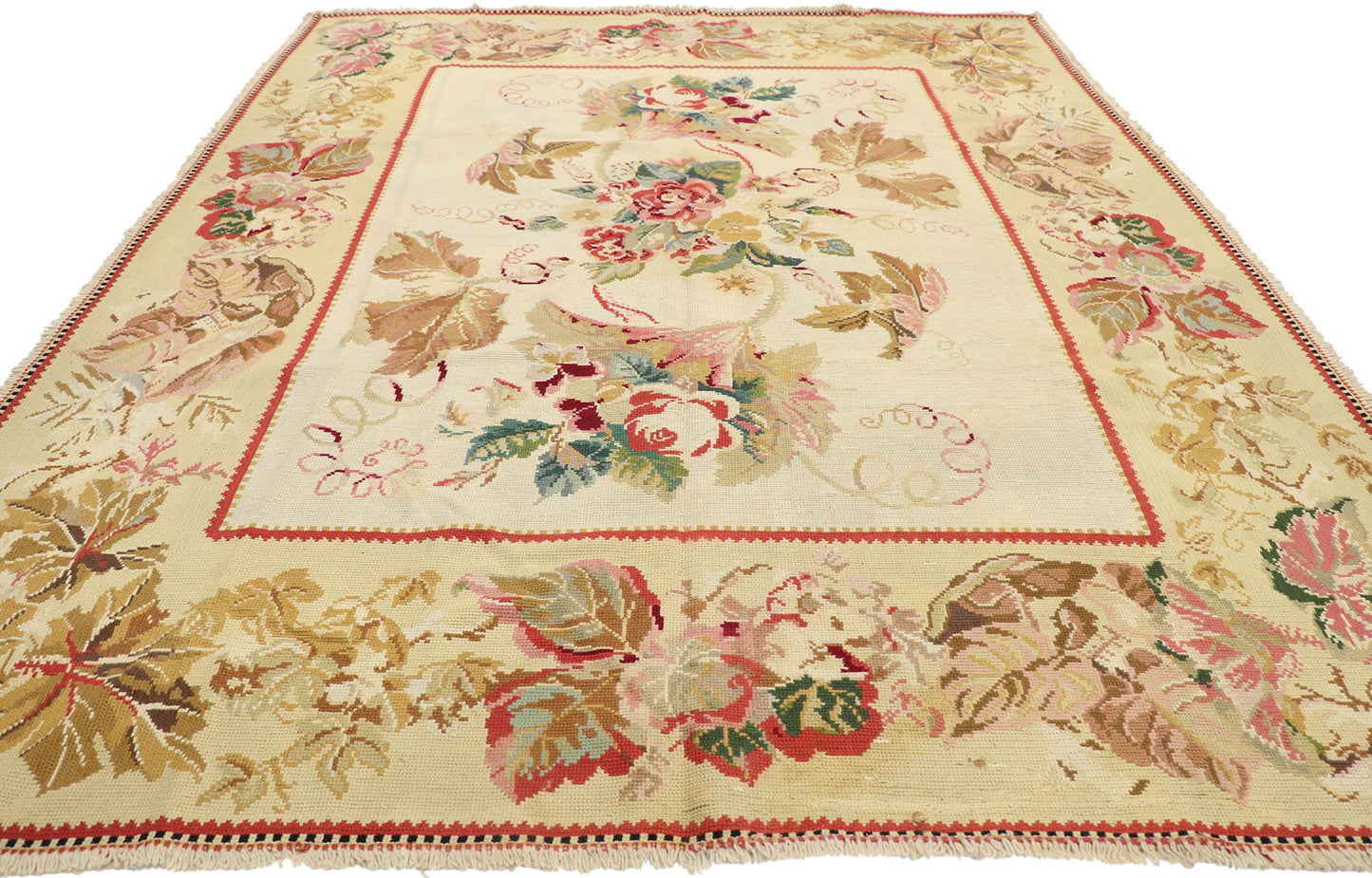 8 x 10 Antique Portuguese Needlepoint Arraiolos Rug 77921