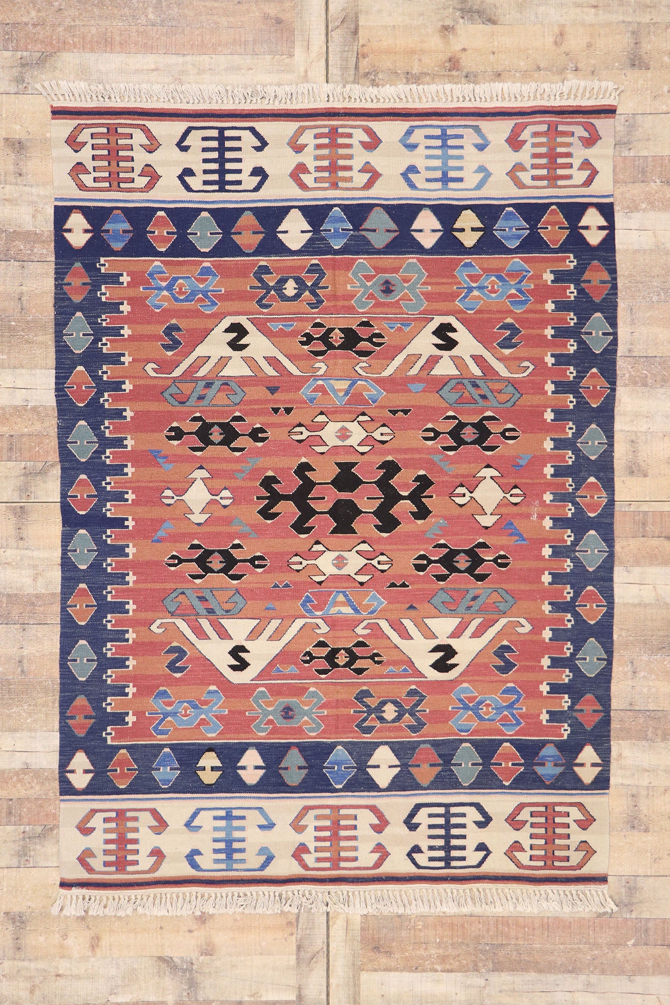 6 x 8 Vintage Persian Bijar Kilim Rug 77947