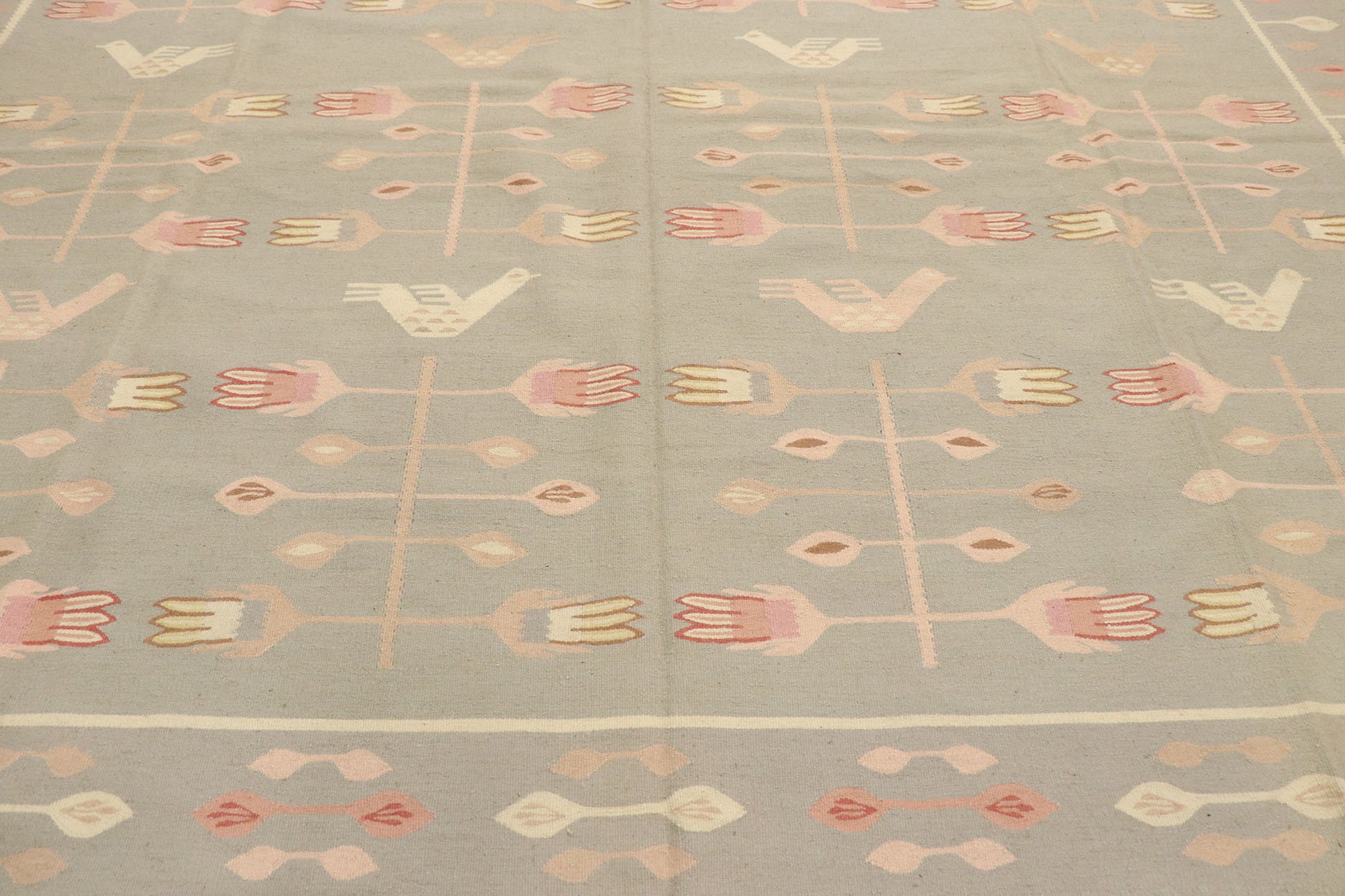 9 x 12 Vintage Oltenian Romanian Floral Kilim Rug 77966