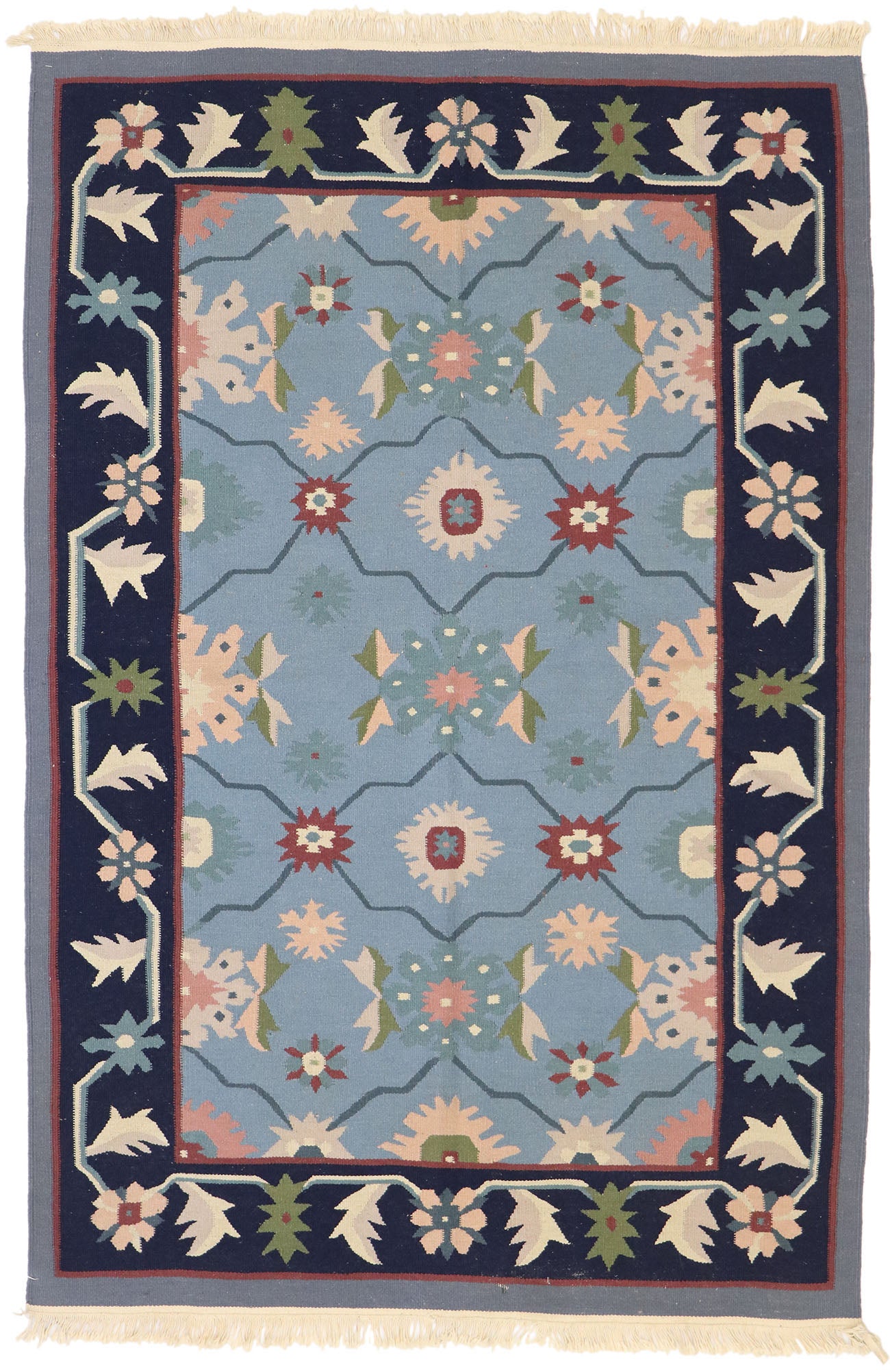 4 x 6 Vintage Romanian Floral Kilim Rug 77991