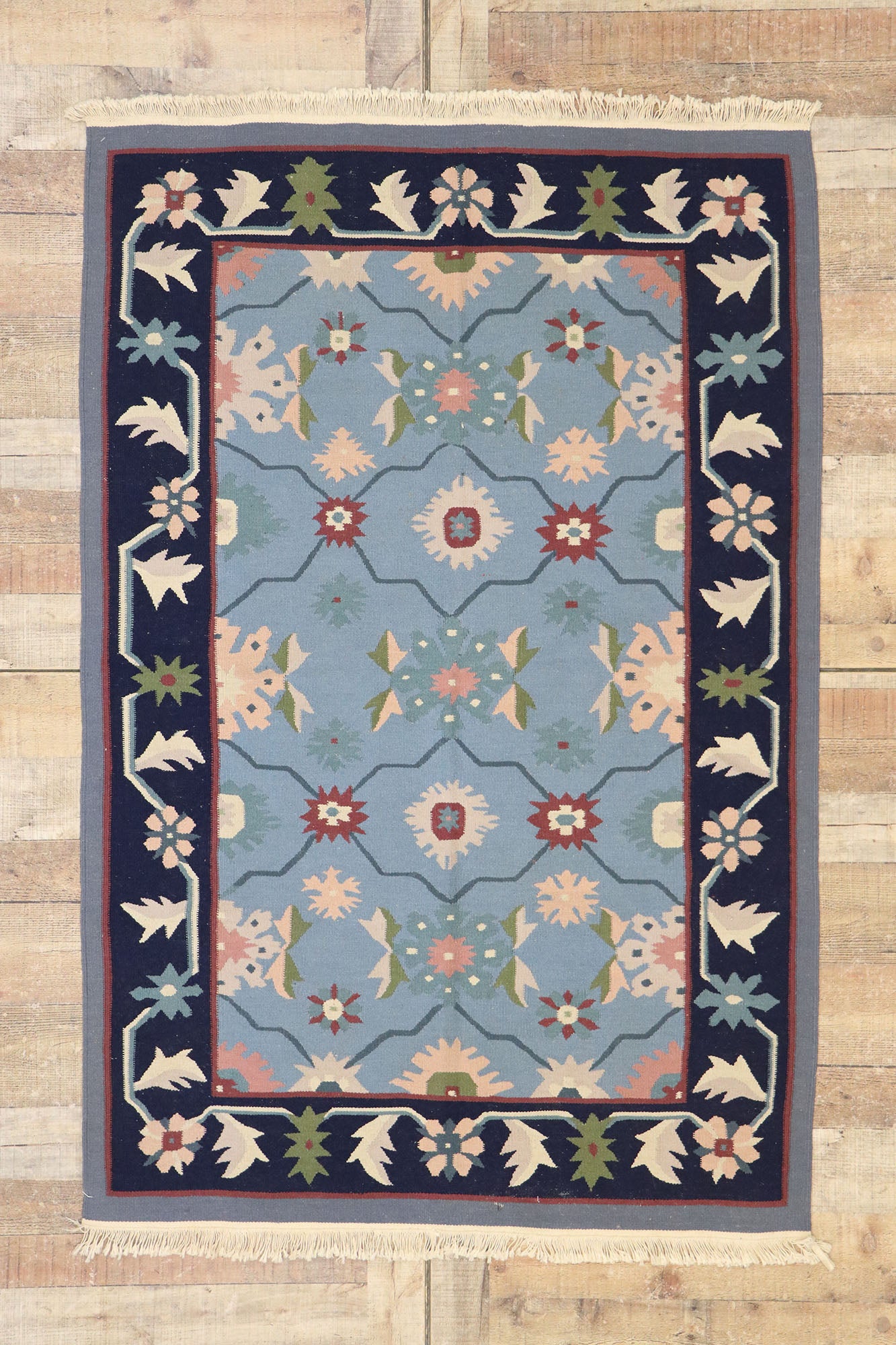 4 x 6 Vintage Romanian Floral Kilim Rug 77991