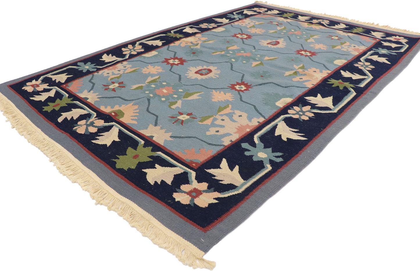 4 x 6 Vintage Romanian Floral Kilim Rug 77991