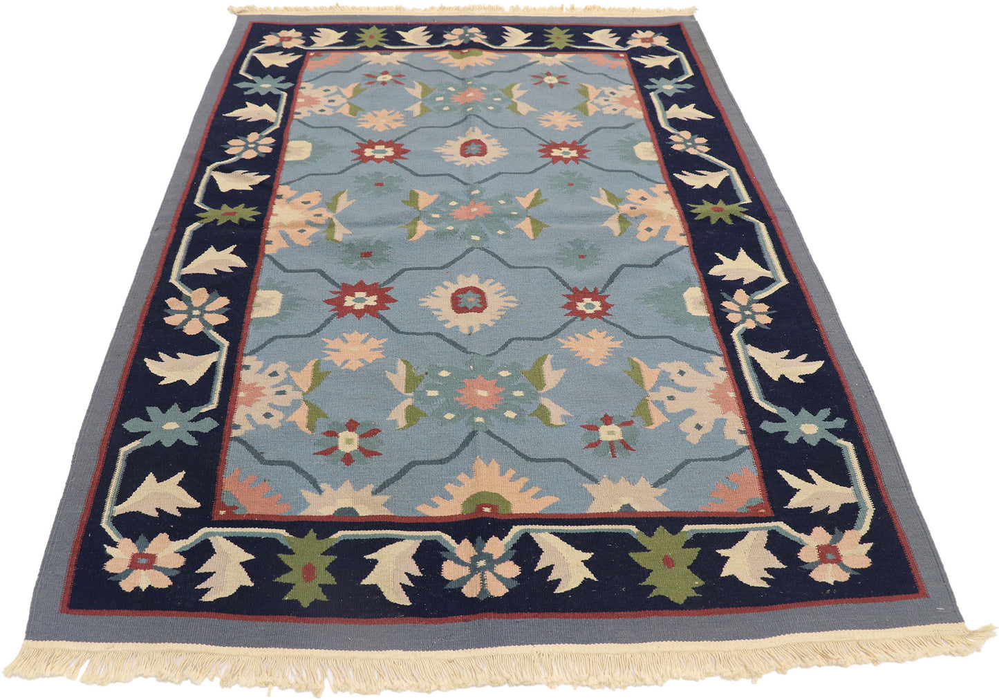 4 x 6 Vintage Romanian Floral Kilim Rug 77991