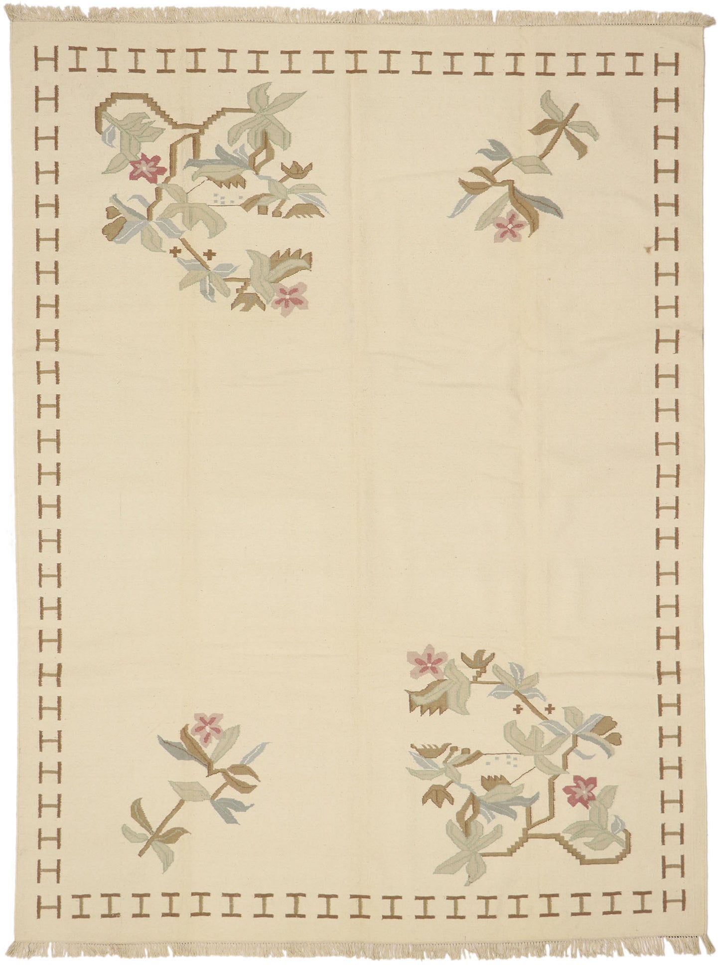 9 x 12 Vintage Oltenian Romanian Floral Kilim Rug 78000