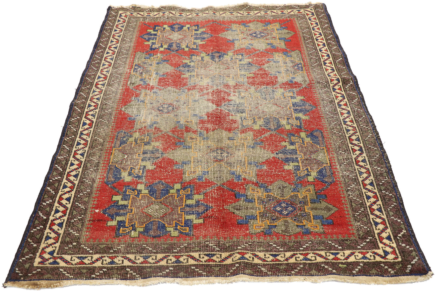 4 x 5 Antique-Worn Persian Karabagh Rug 78003
