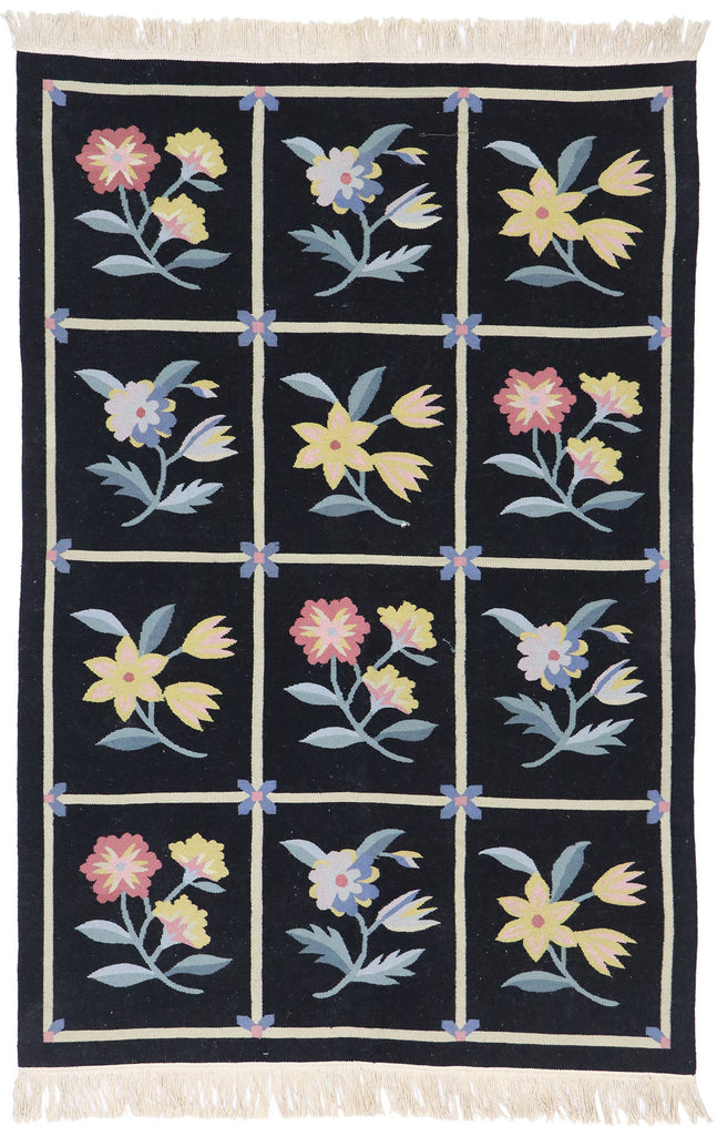 4 x 6 Vintage Chinese Floral Kilim Rug 78022