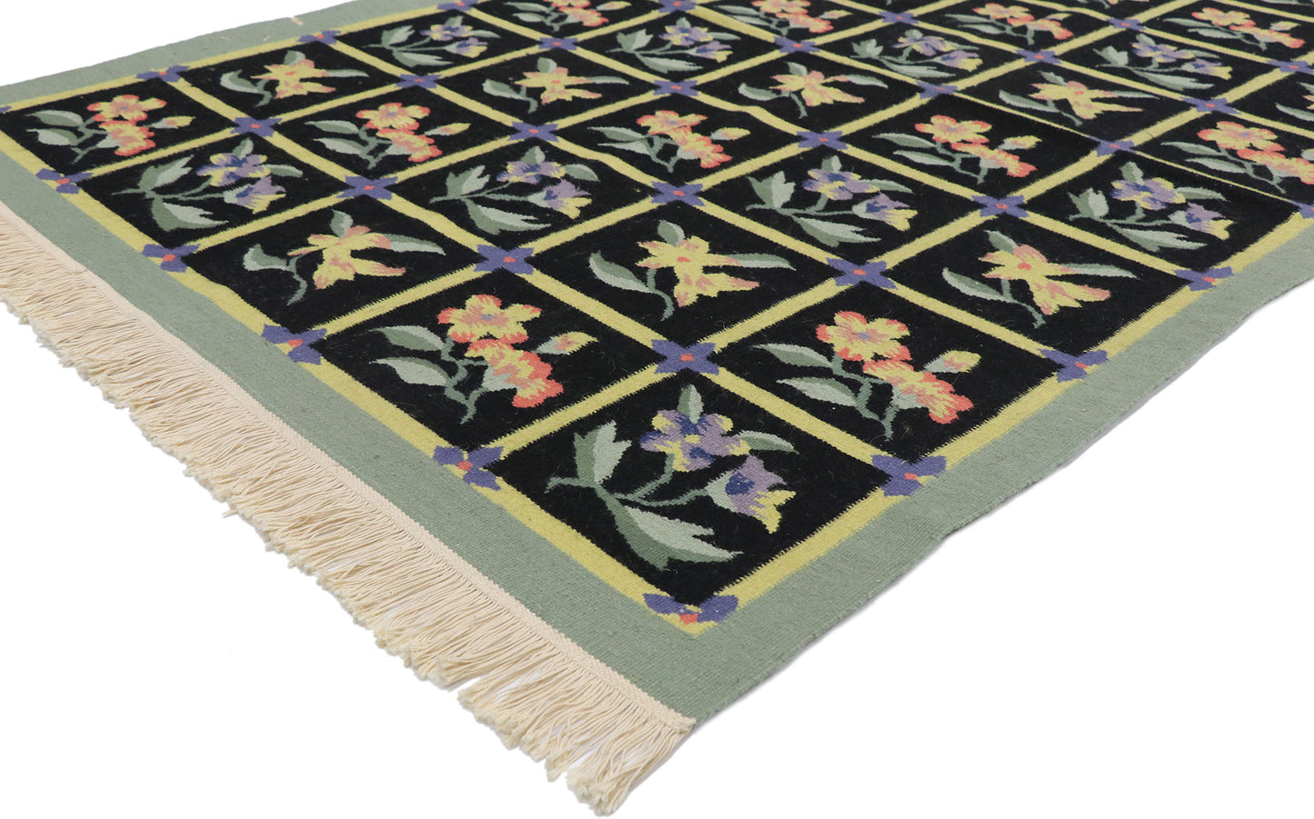 4 x 6 Vintage Chinese Floral Kilim Rug 78026