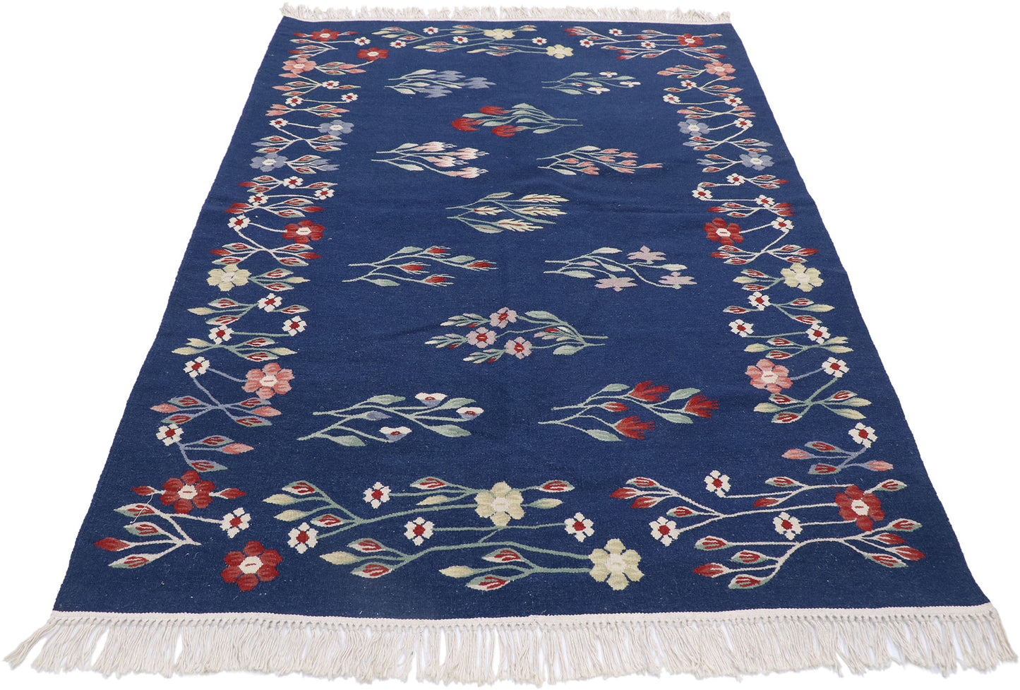 4 x 6 Vintage Romanian Floral Kilim Rug 78031