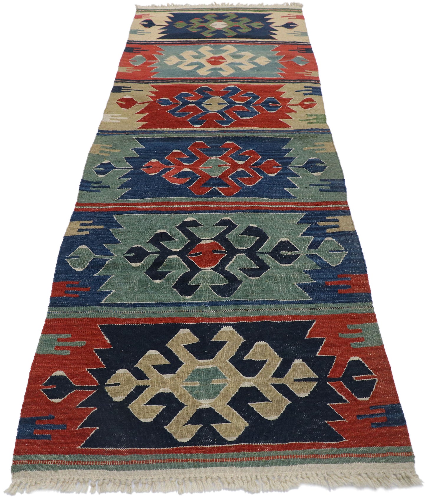 3 x 8 Vintage Persian Shiraz Kilim Rug 78049